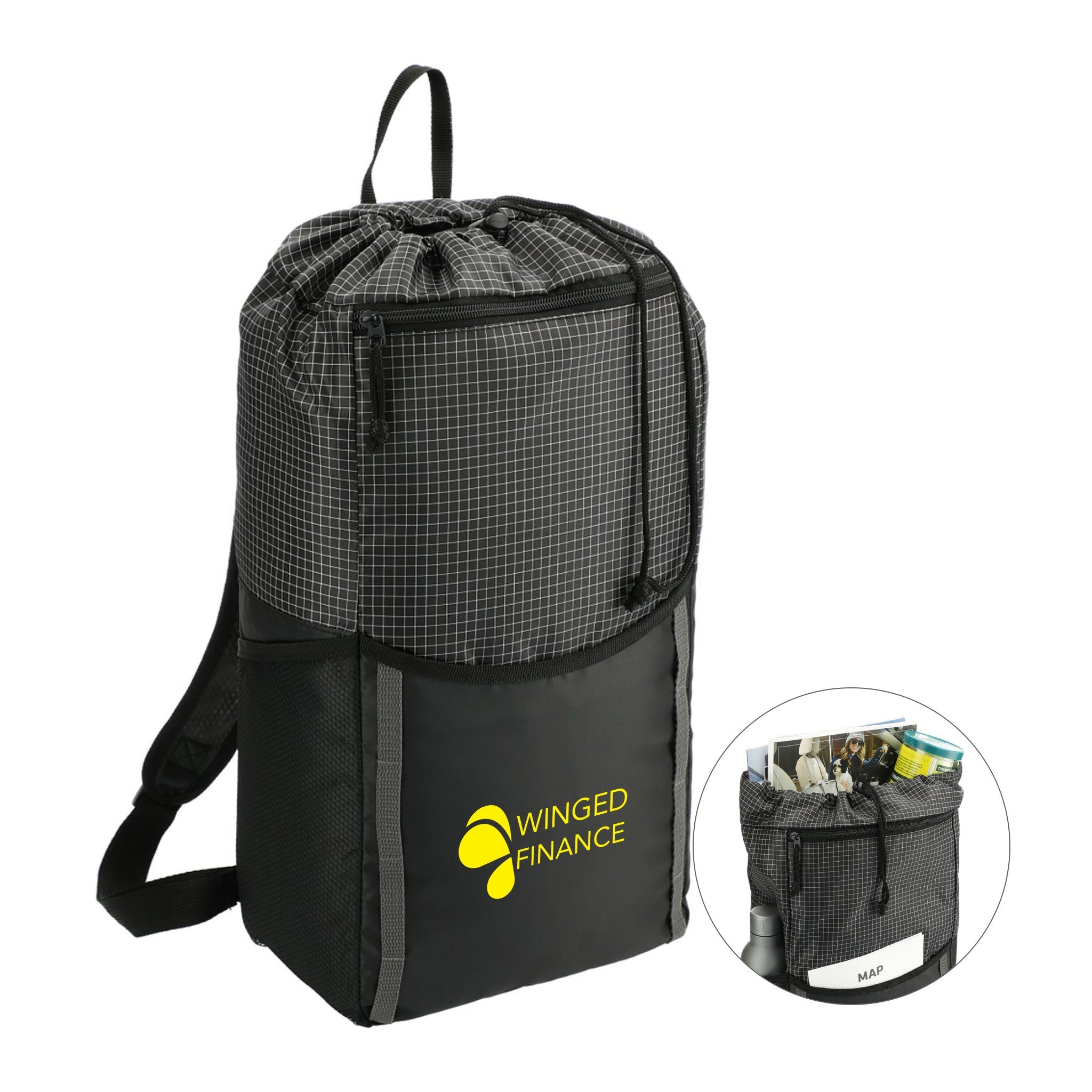 14L Grid Drawstring Backpack  Imprinted with Logo (Q625622)