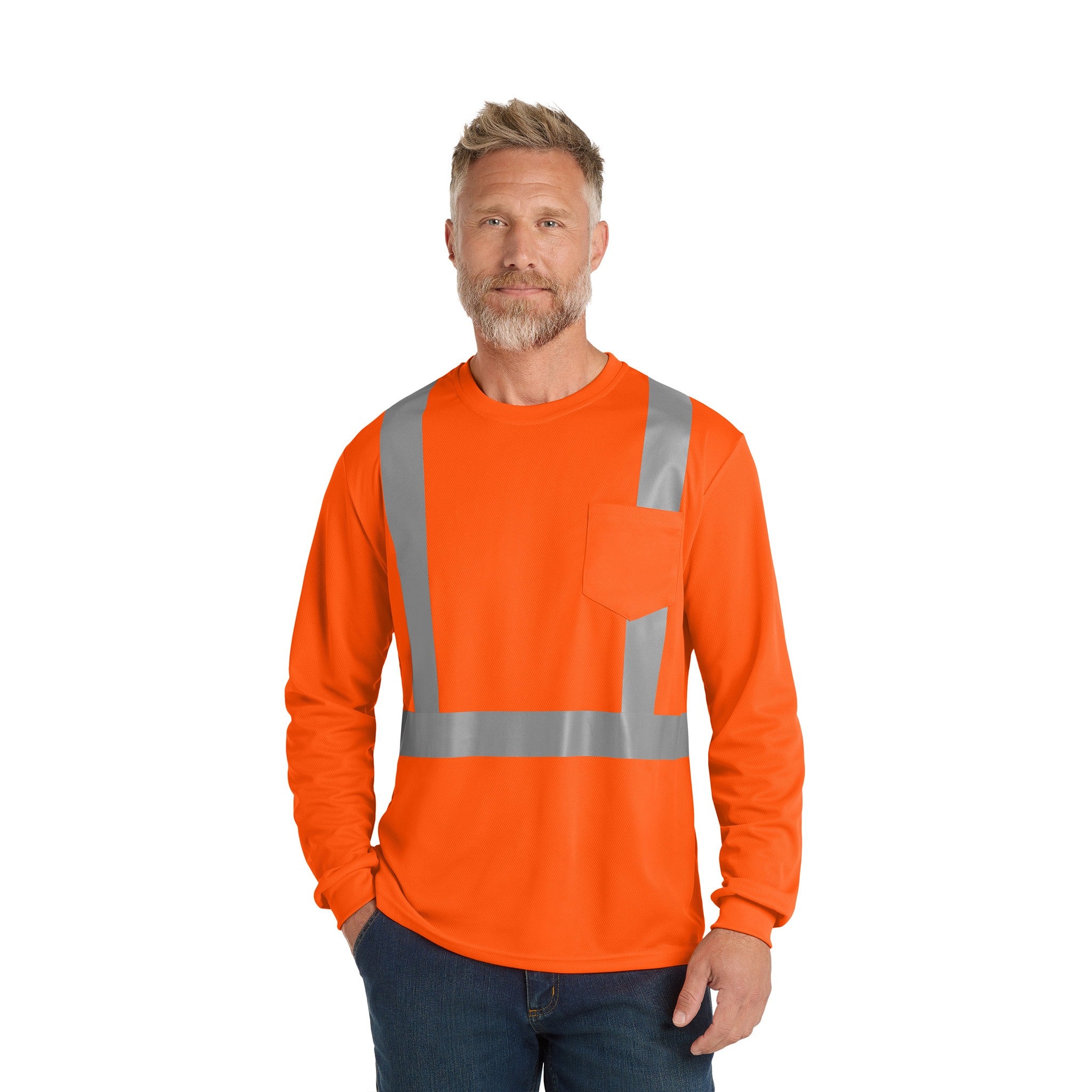 CornerStone® ANSI 107 Class 2 Mesh Long Sleeve Tee  Imprinted with Logo (Q643332)