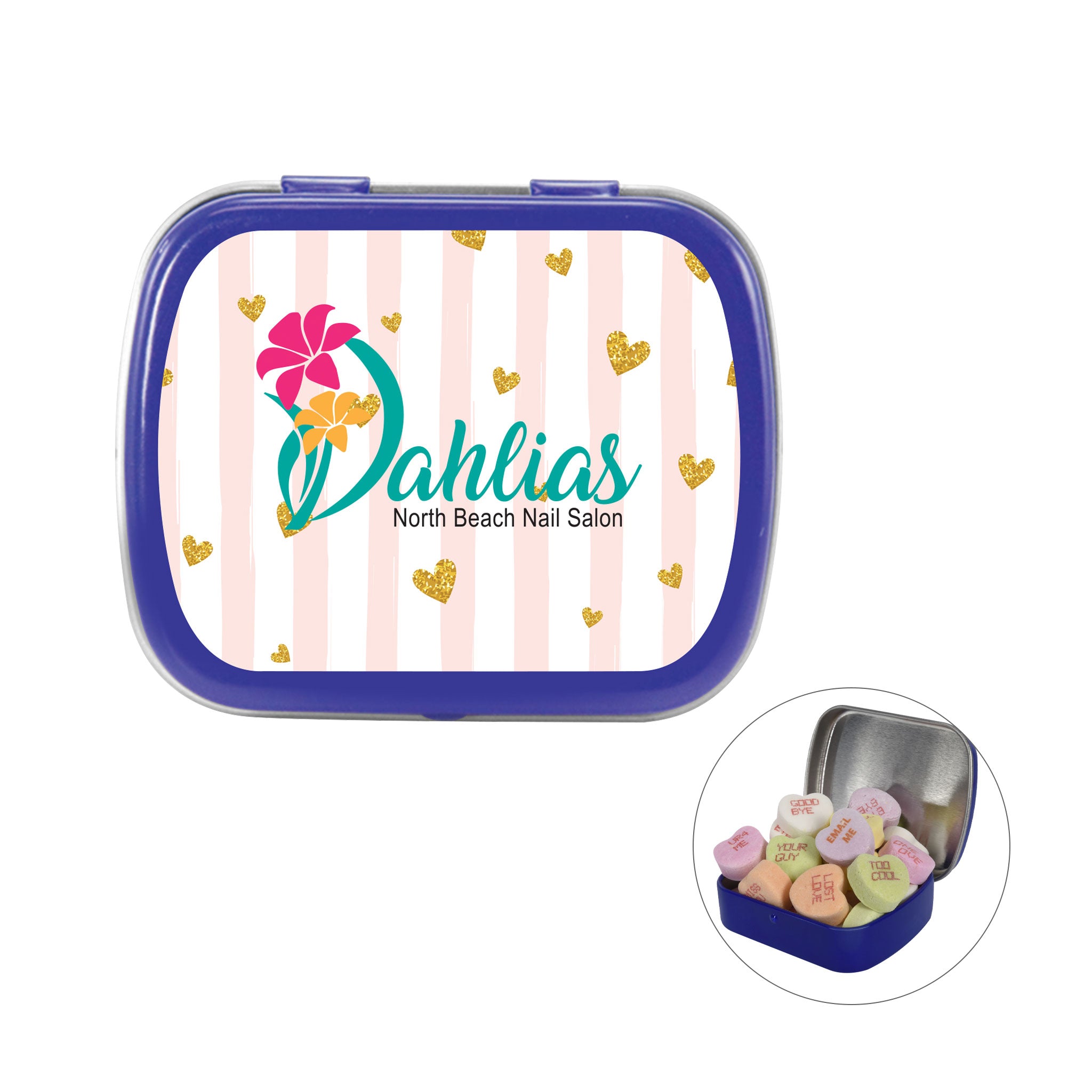 Small Mint Tin With Conversation Hearts  Imprinted with Logo (Q653611)