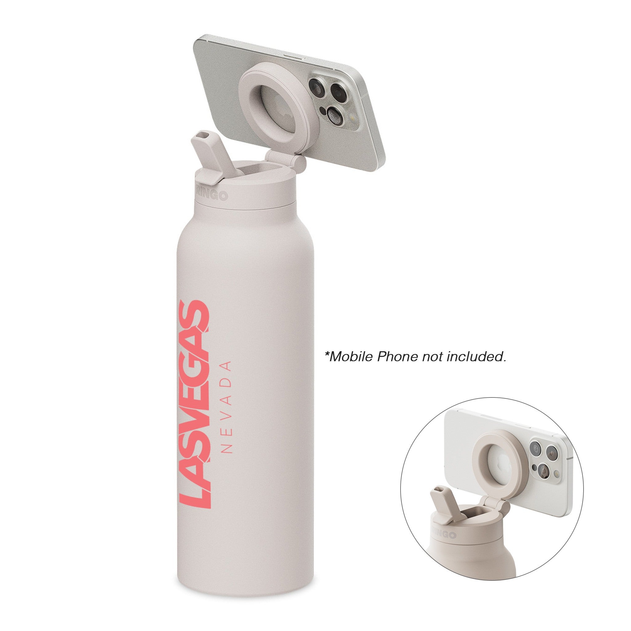 24 Oz. RINGO Pro Water Bottle with Magnetic Booster Ring - Ivory  Imprinted with Logo (Q656532)