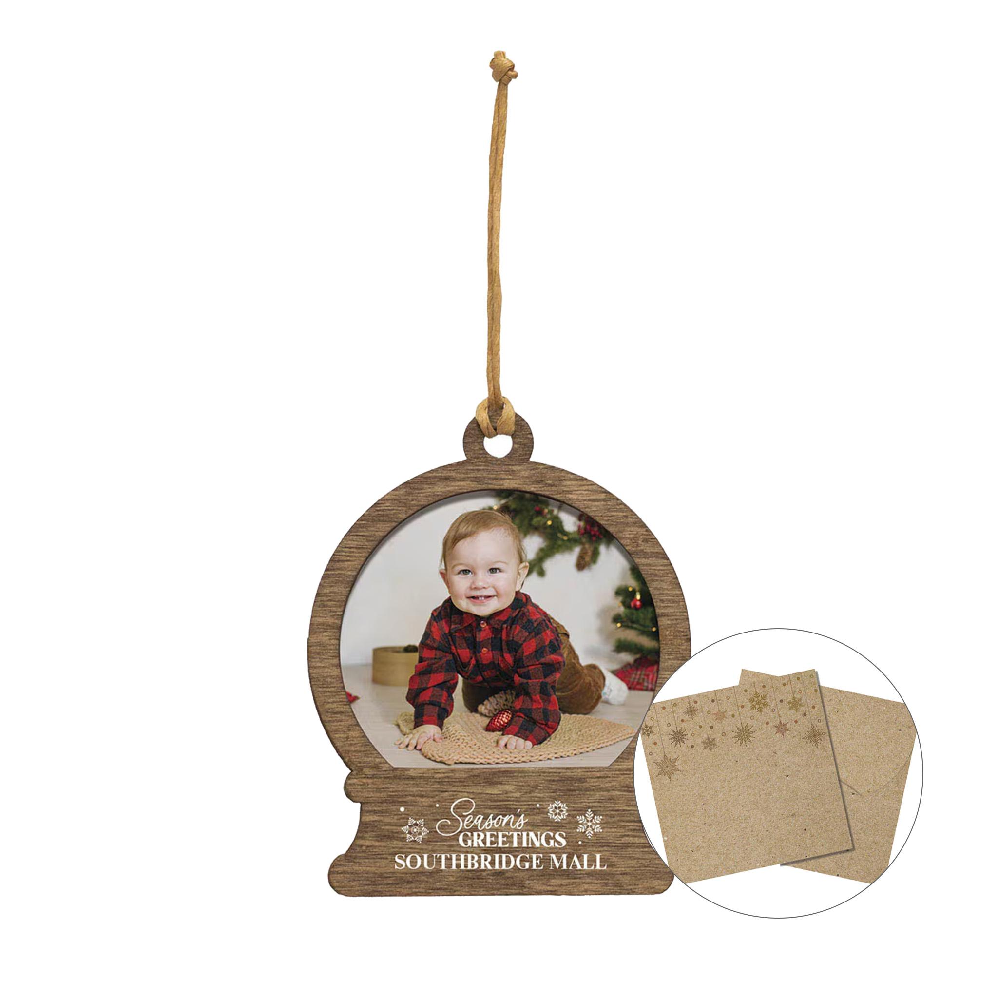 Photo Snowglobe Wood Ornament  Imprinted with Logo (Q671332)