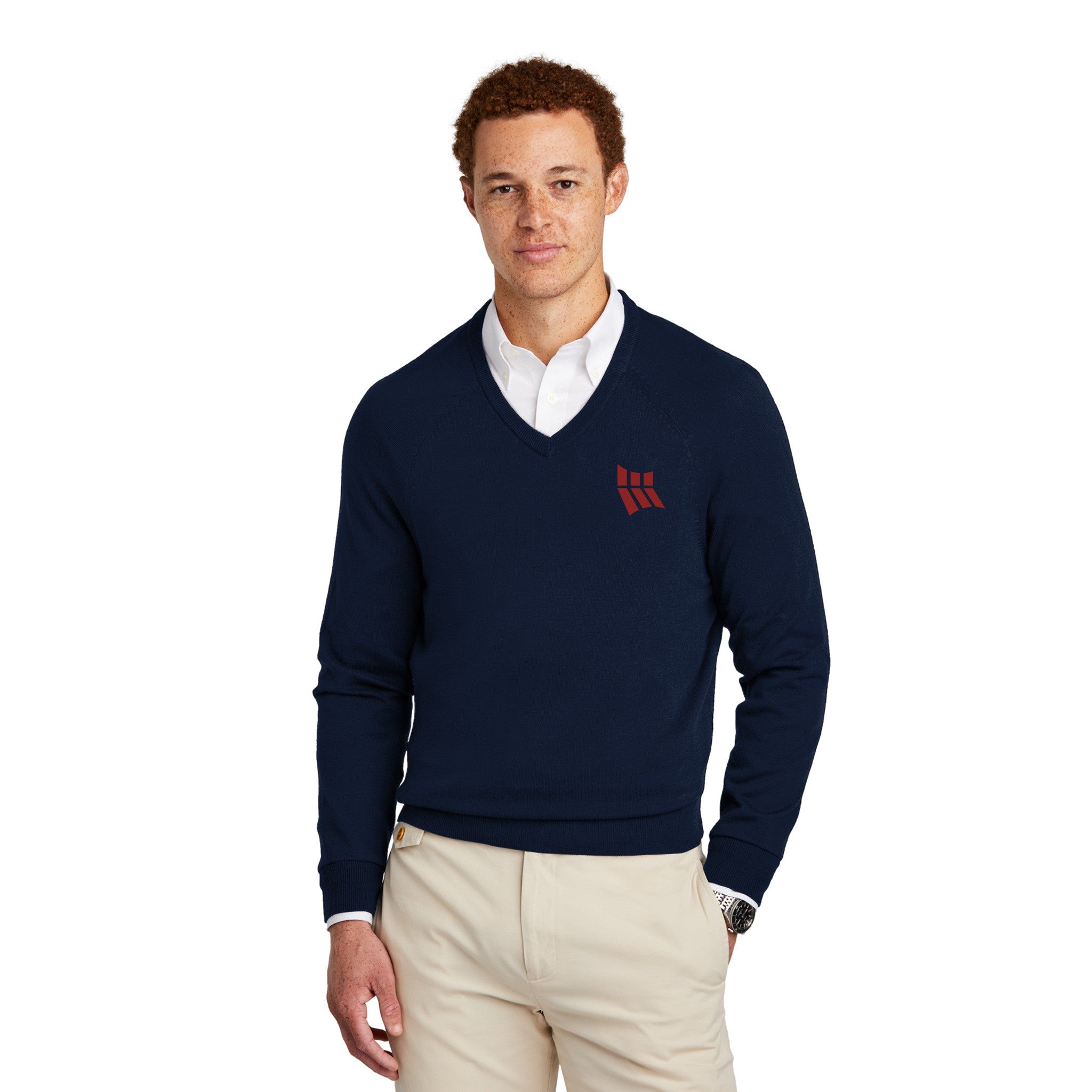 Brooks Brothers® Cotton Stretch V-Neck Sweater  Imprinted with Logo (Q678722)