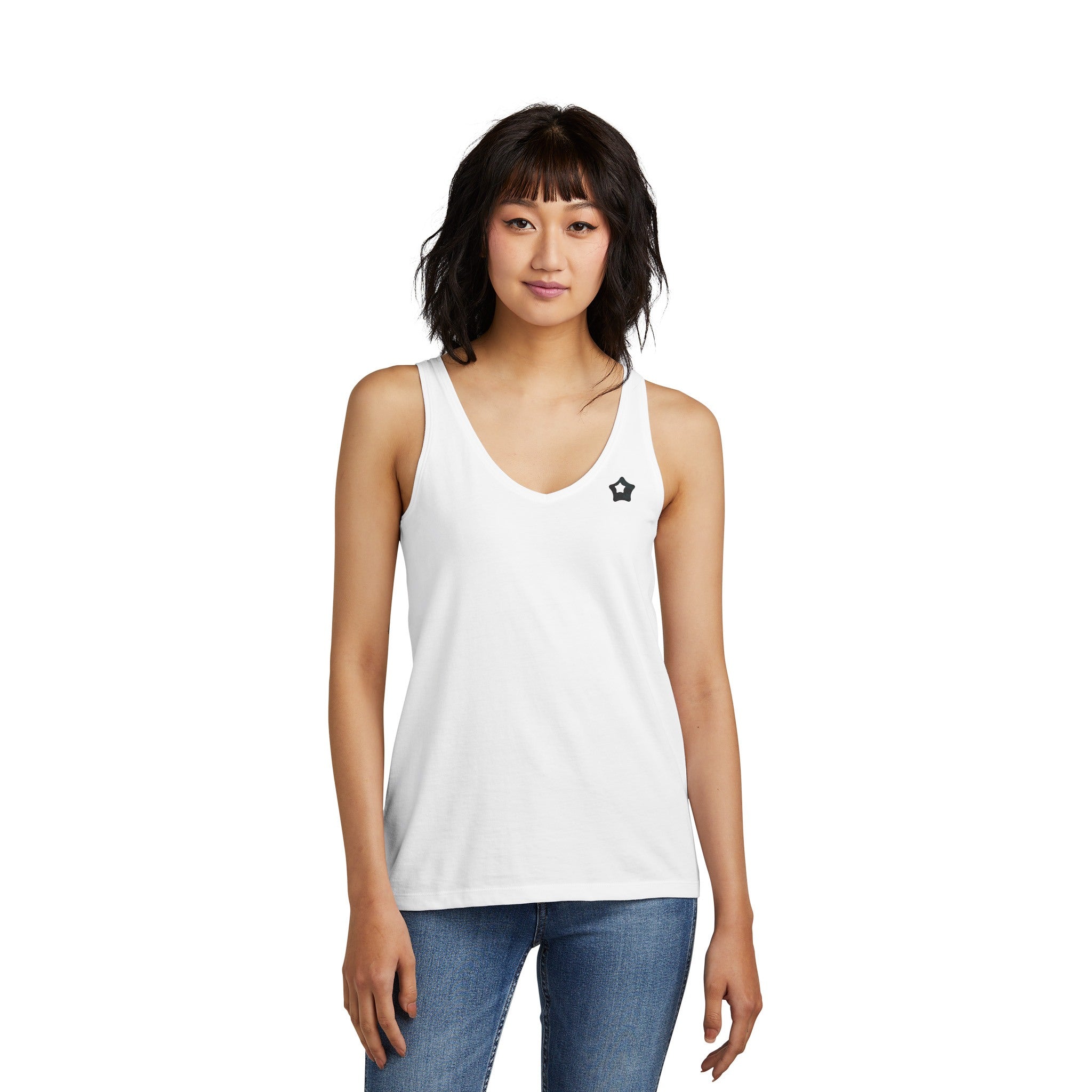 District® Women’s Perfect Blend® CVC V-Neck Tank  Imprinted with Logo (Q687922)