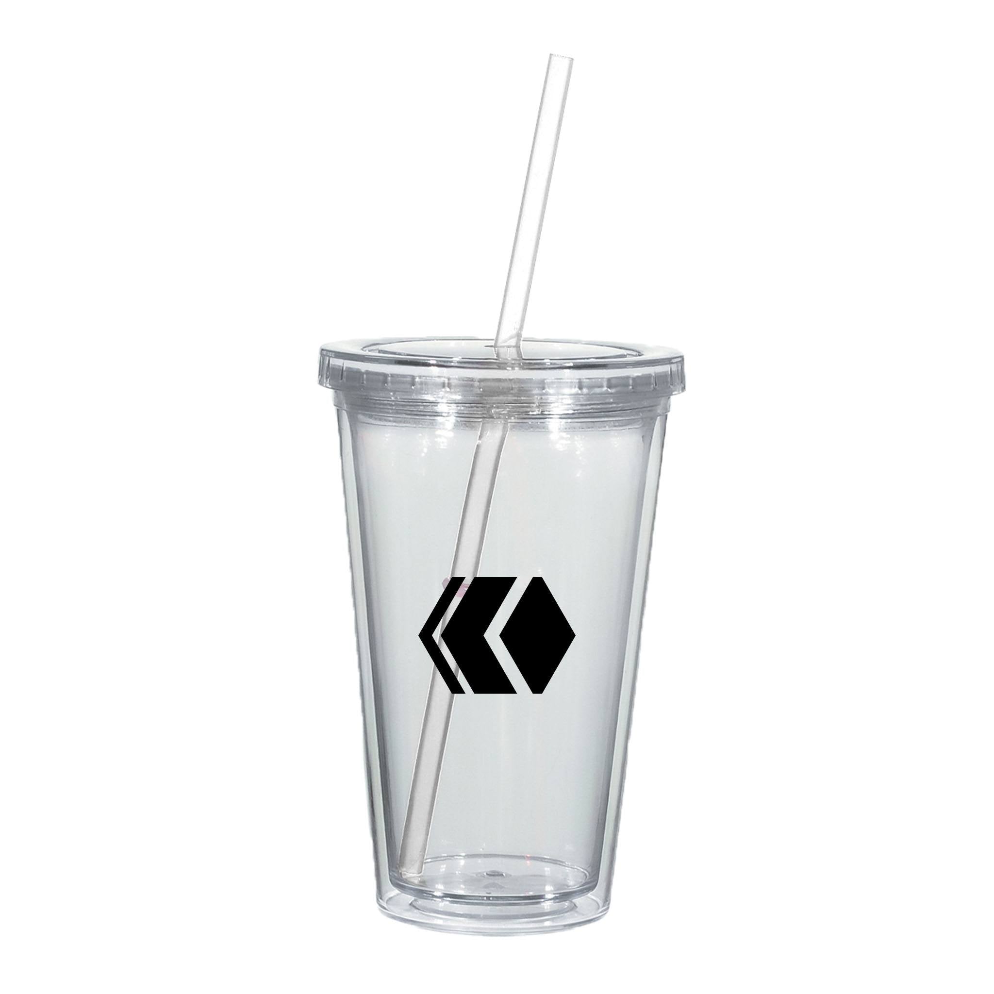 Double Wall Acrylic Tumbler with Straw (16 oz.)  Imprinted with Logo (Q688311)