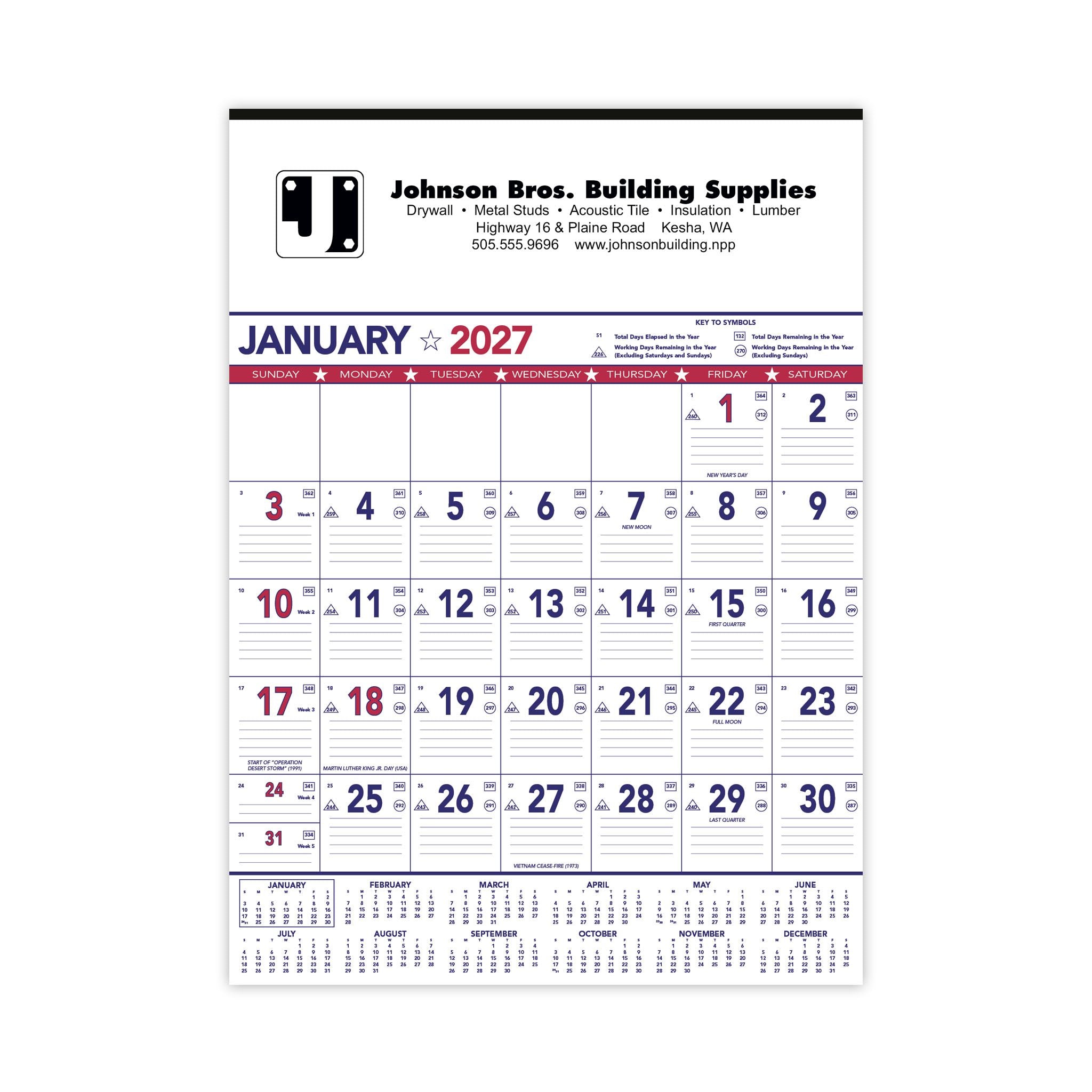 Patriotic Contractor Memo 13-Sheet Calendar  Imprinted with Logo (Q704722)