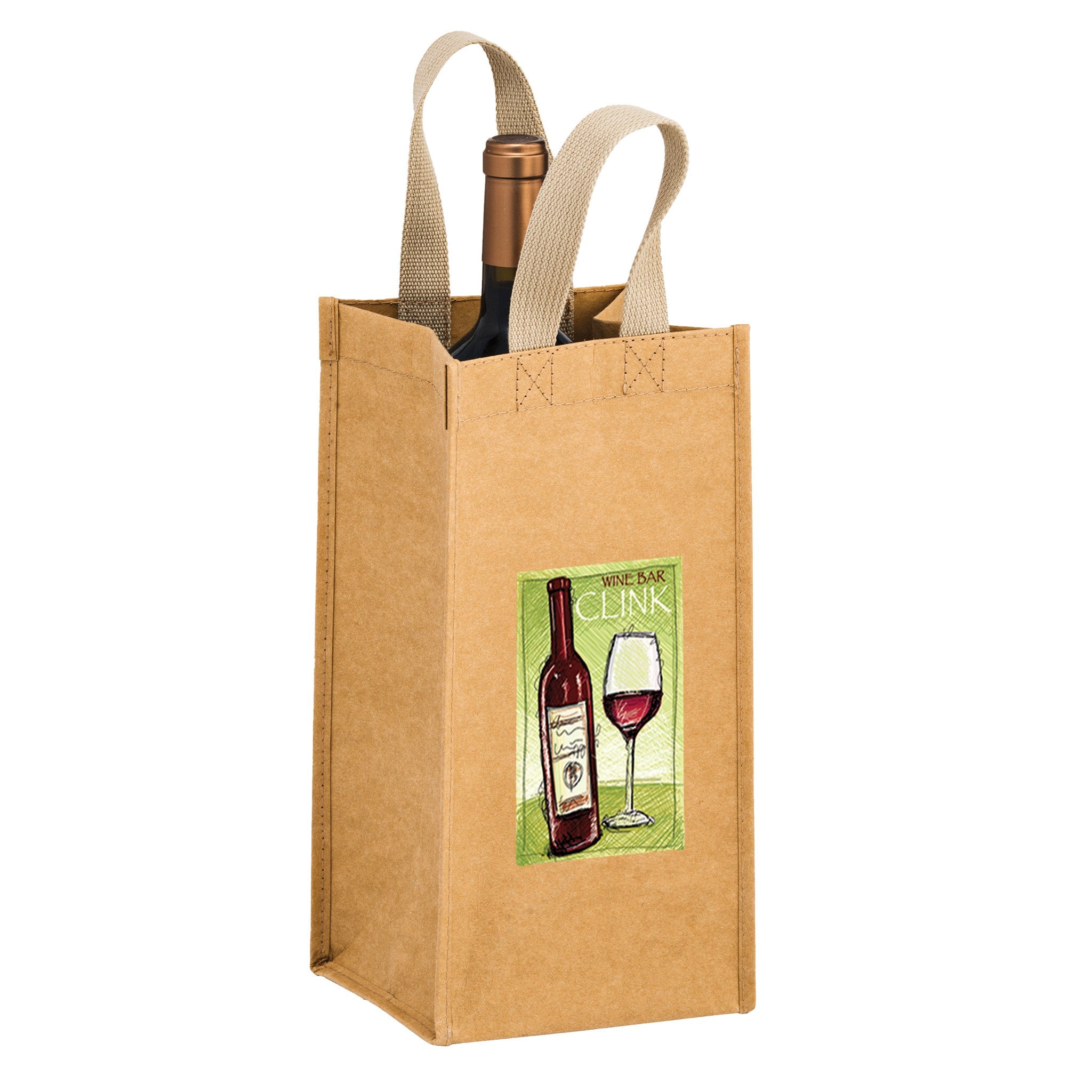 TORNADO - Washable Kraft Paper Wine Tote Bag CE  Imprinted with Logo (Q705532)