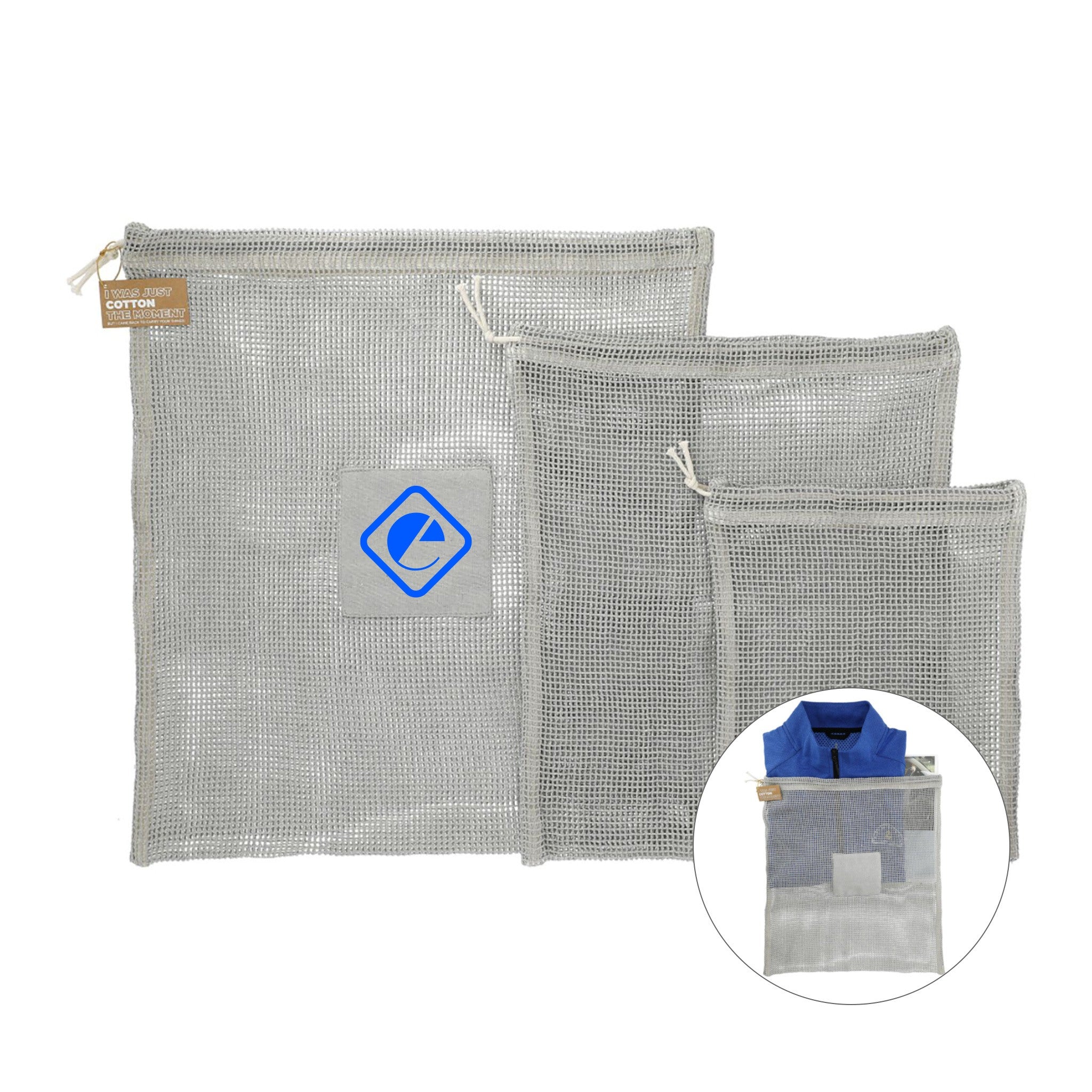 Recycled Cotton Mesh Cinch Pouch Set  Imprinted with Logo (Q715622)