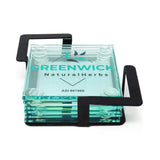 6 Piece Glass Coaster Set In Metal Stand - Square (Q719422)
