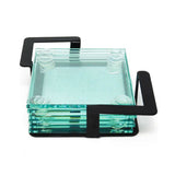 6 Piece Glass Coaster Set In Metal Stand - Square (Q719422)