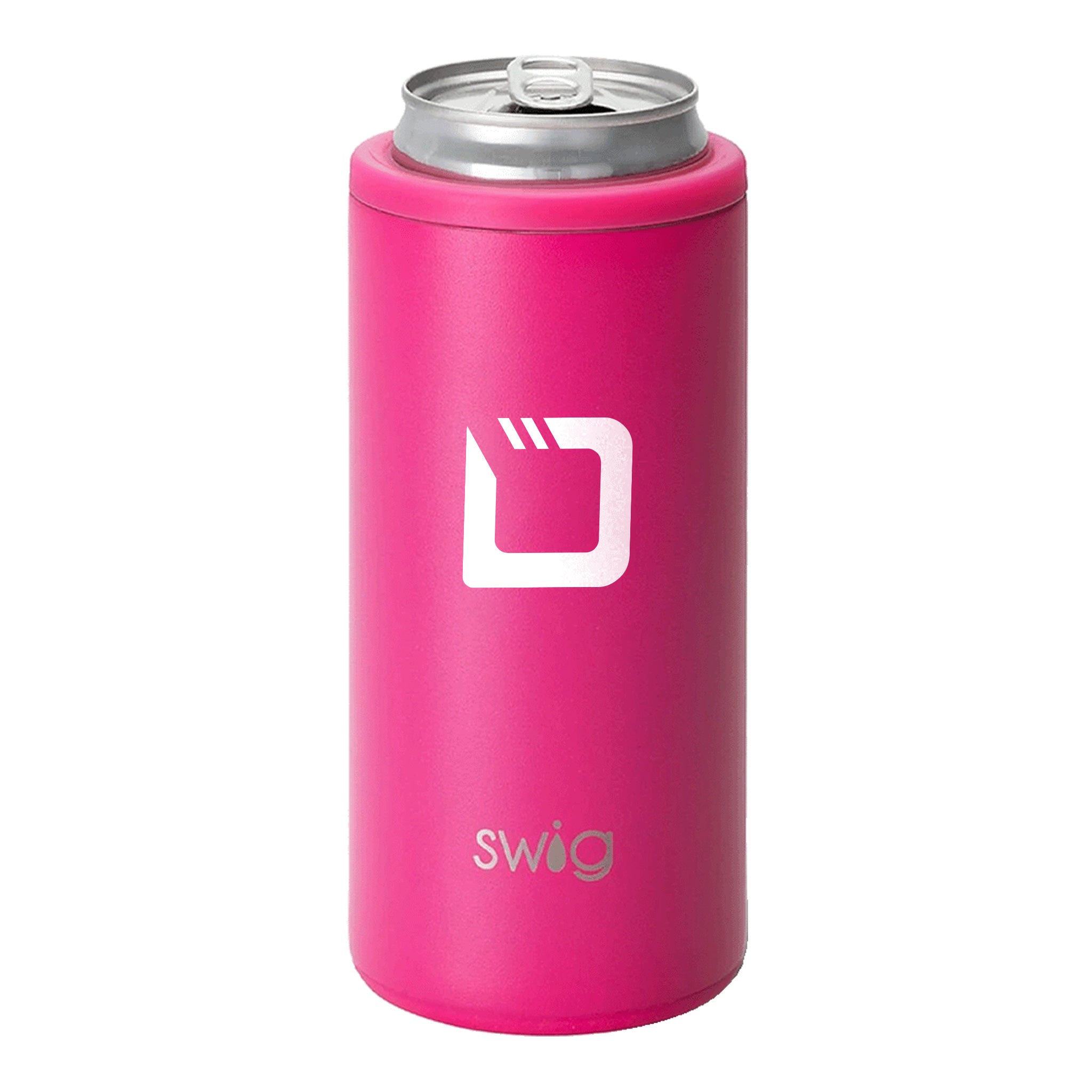 12 Oz. Swig Skinny Can Cooler - Matte Hot Pink  Imprinted with Logo (Q730522)