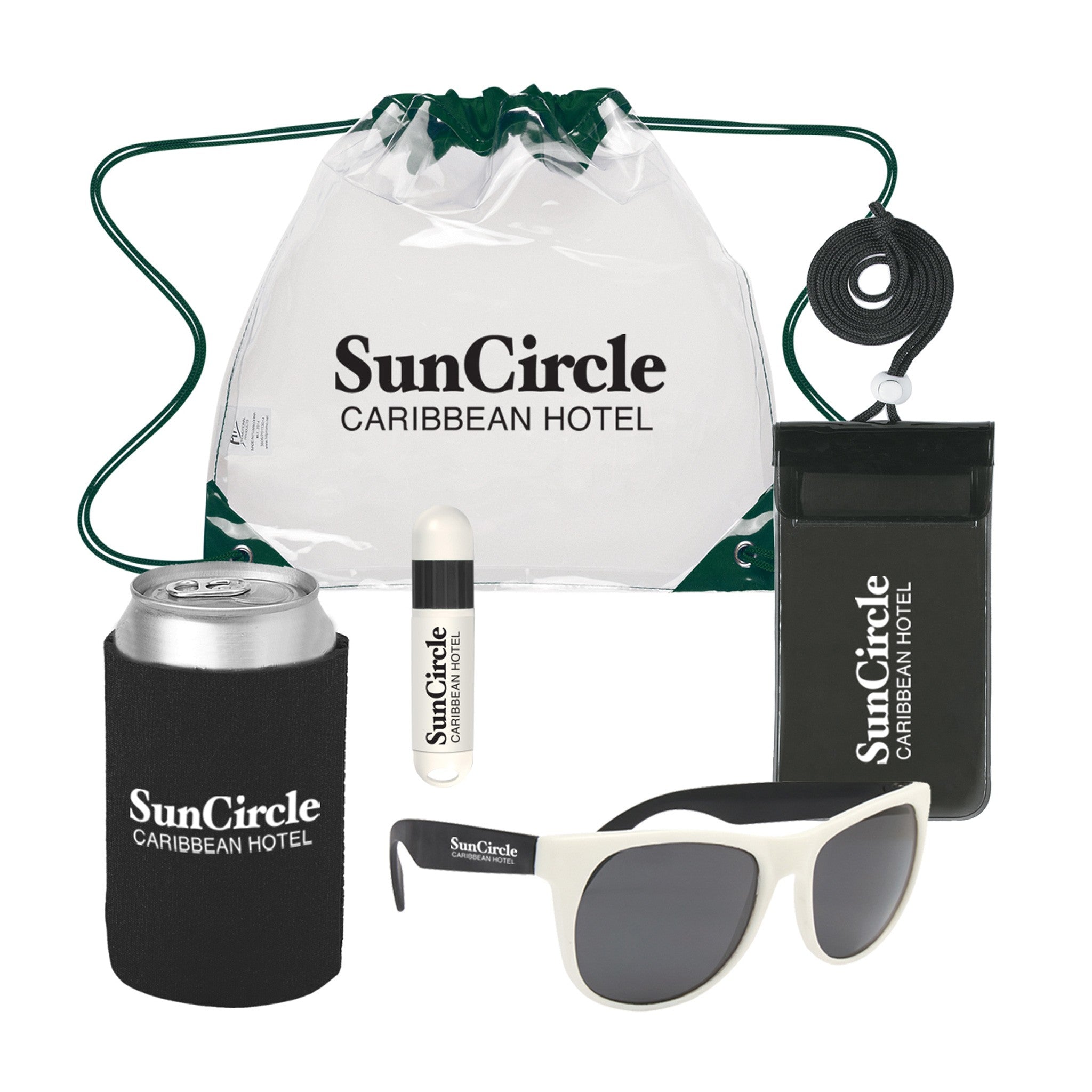 Deluxe Fun In The Sun Drawstring Bag Kit  Imprinted with Logo (Q748411)