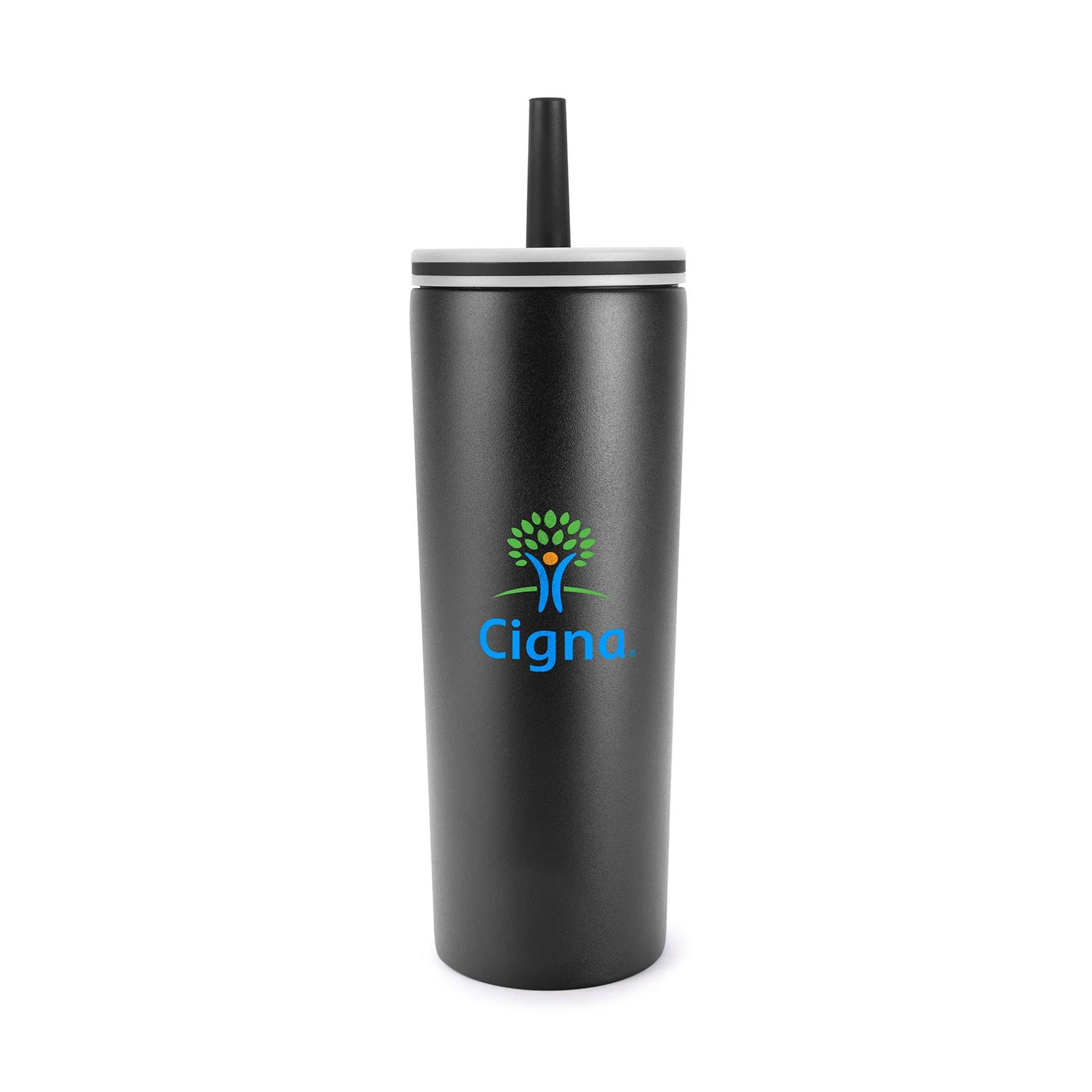 24 Oz. ChillFlow Stainless Steel Mug With Straw  Imprinted with Logo (Q748432)