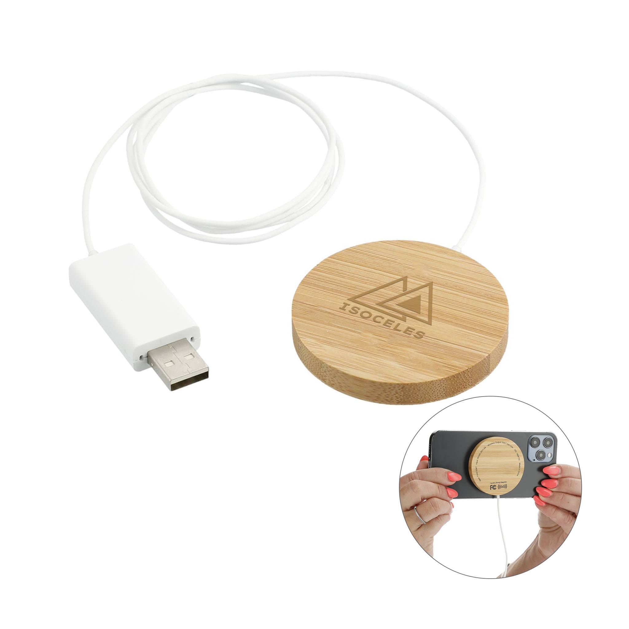 Bamboo MagClick™ Fast Wireless Charging Pad  Imprinted with Logo (Q763422)