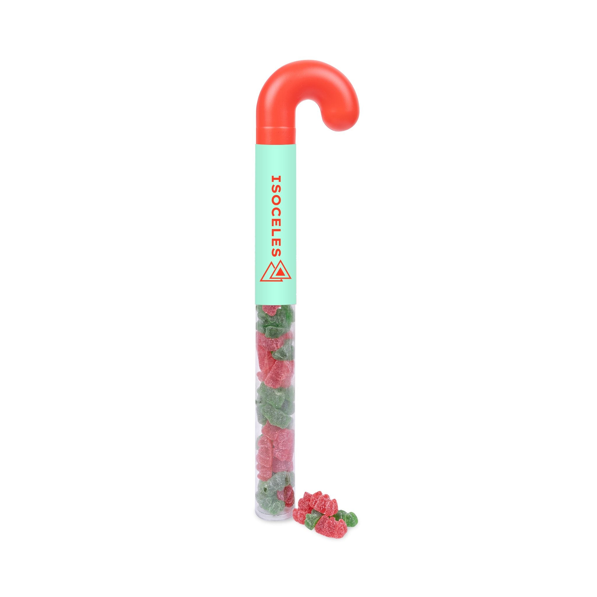 Holiday Candy Cane Tube - Sour Gummy Bears  Imprinted with Logo (Q766222)