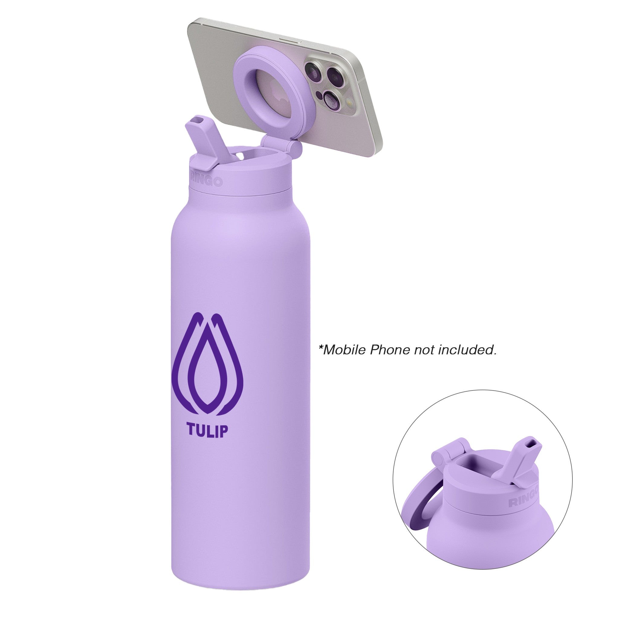 32 Oz. RINGO Pro Water Bottle with Magnetic Booster Ring - Lilac  Imprinted with Logo (Q766532)