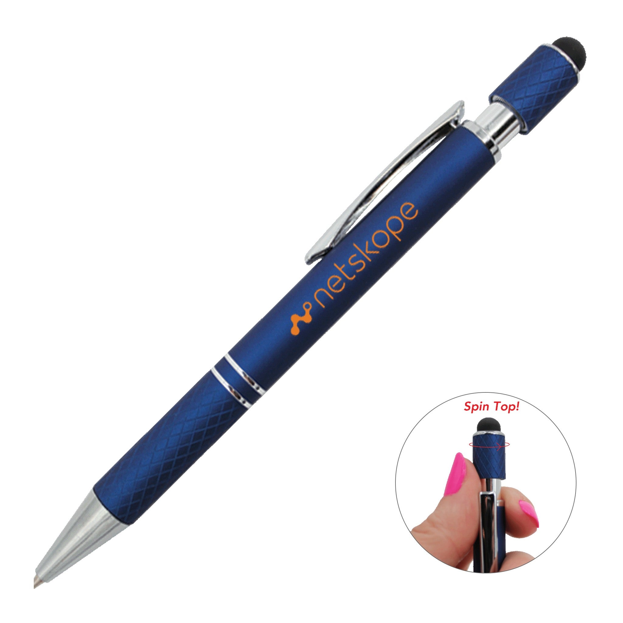 Halcyon® Executive Metal Spin Top Pen With Stylus  Imprinted with Logo (Q795922)
