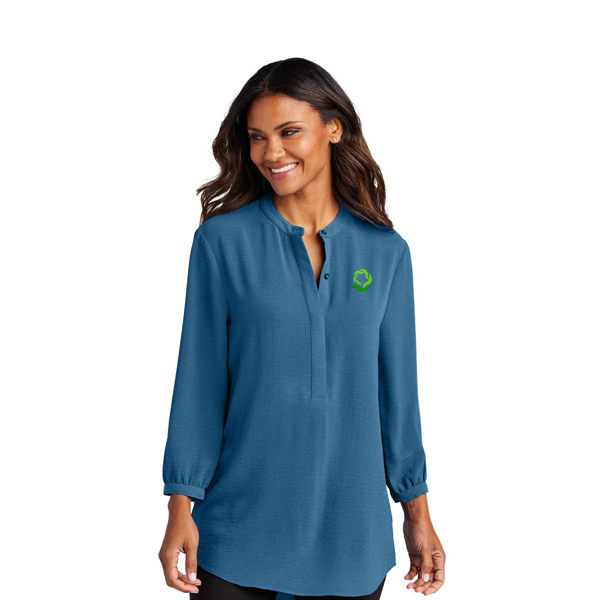 Port Authority® Ladies 3/4-Sleeve Textured Crepe Tunic  Imprinted with Logo (Q799922)