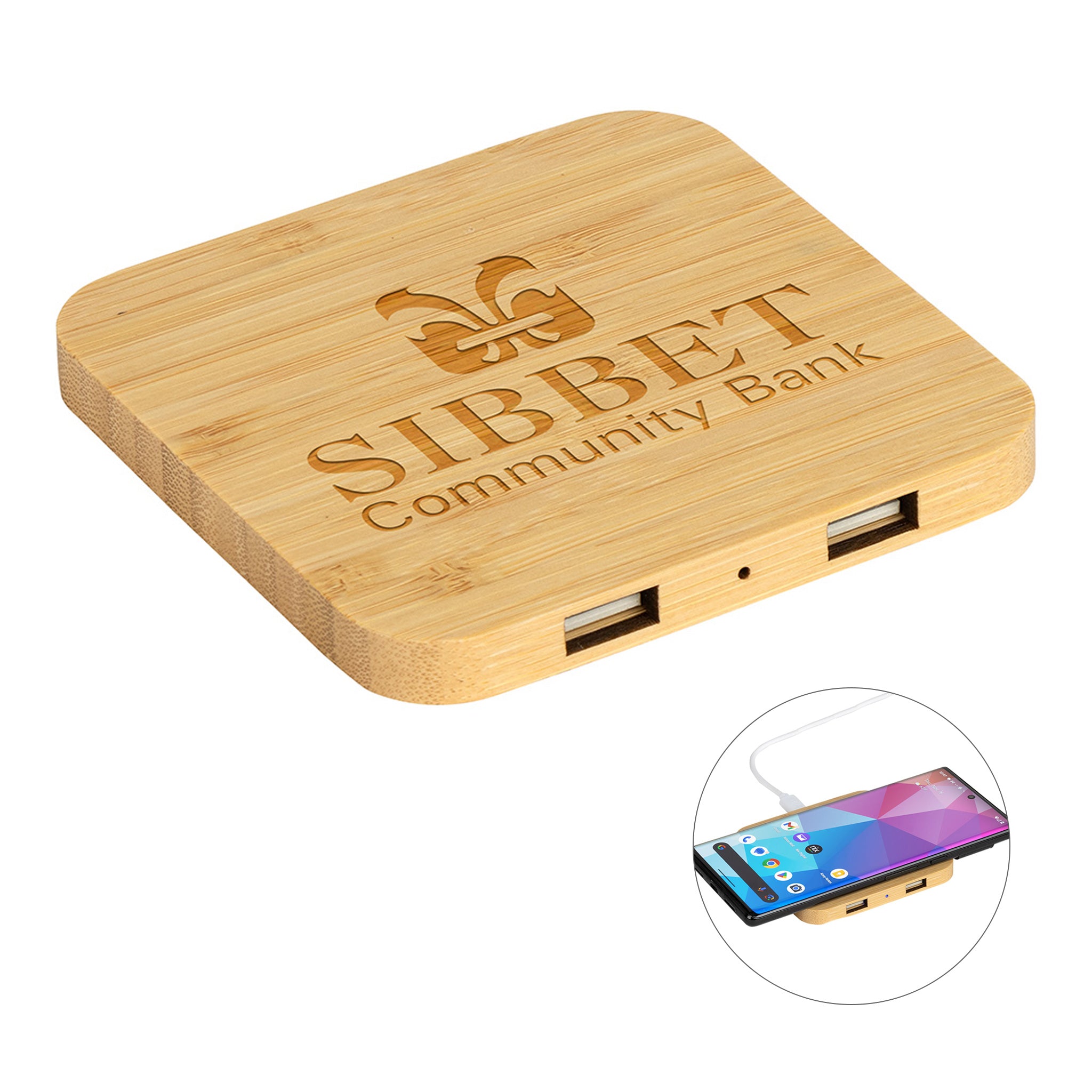 Panda FSC® Bamboo 5W Wireless Charger With Dual USB Ports  Imprinted with Logo (Q800922)