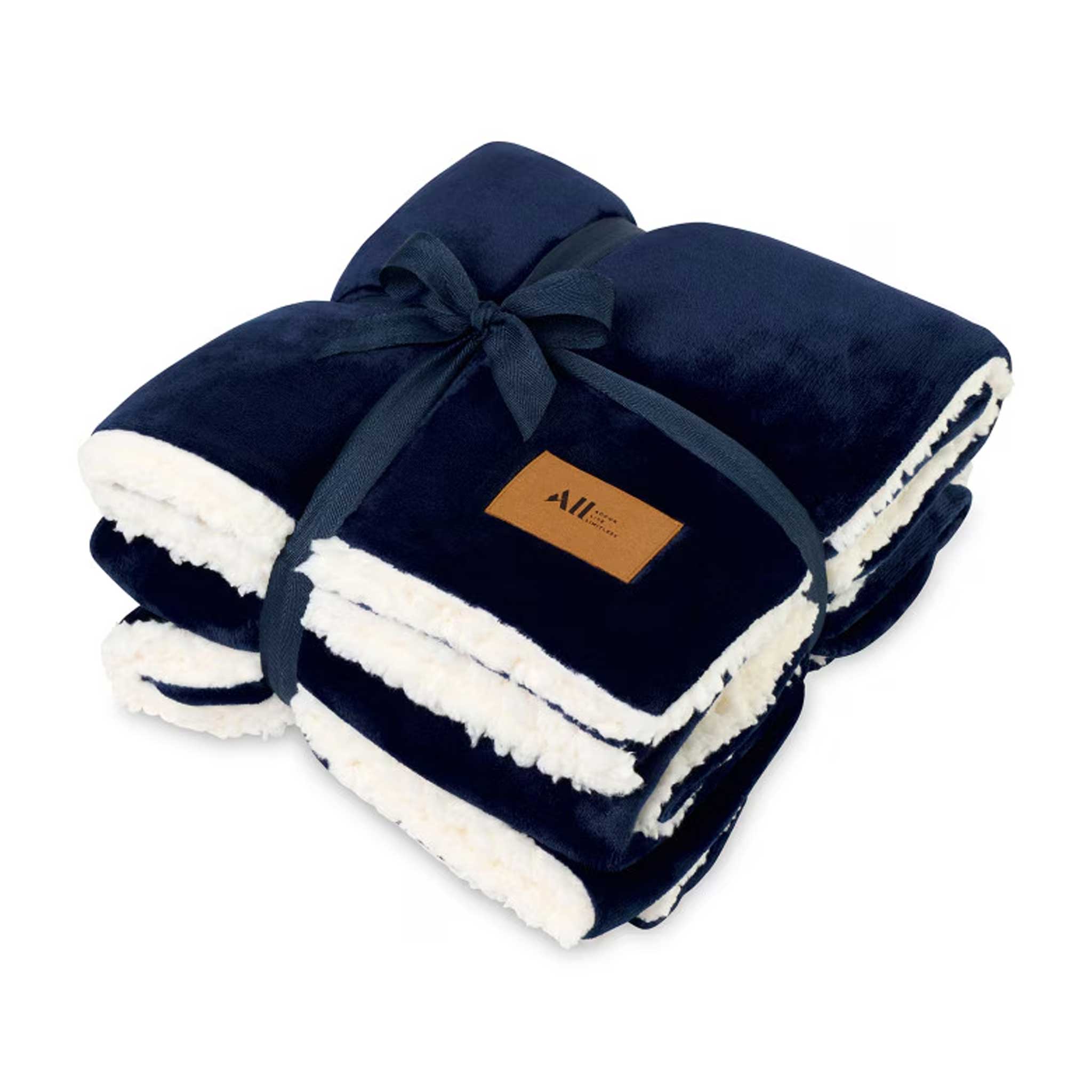 Mink Sherpa Blanket - Navy  Imprinted with Logo (Q812922)