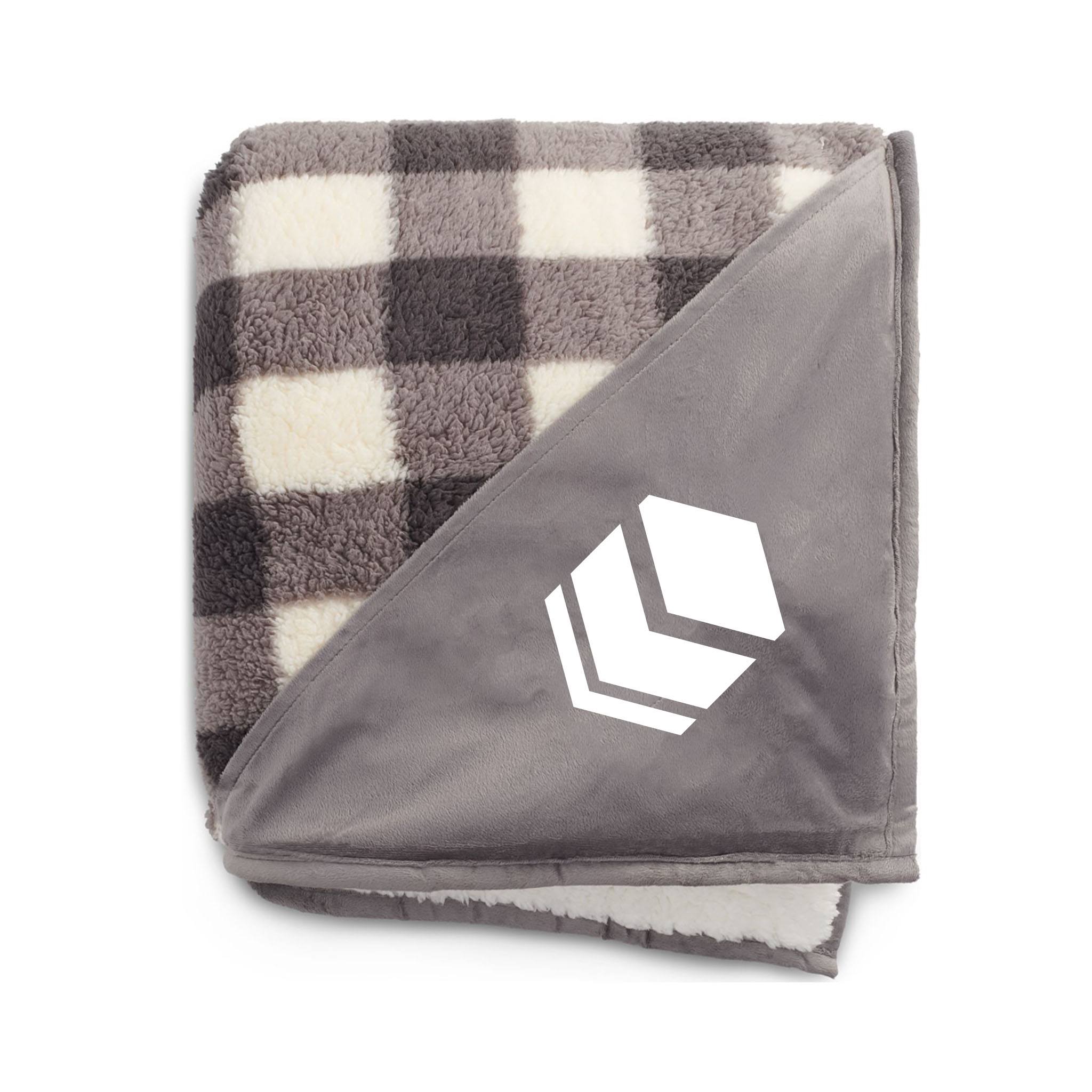 Field & Co.® Double Sided Plaid Sherpa Blanket  Imprinted with Logo (Q831322)