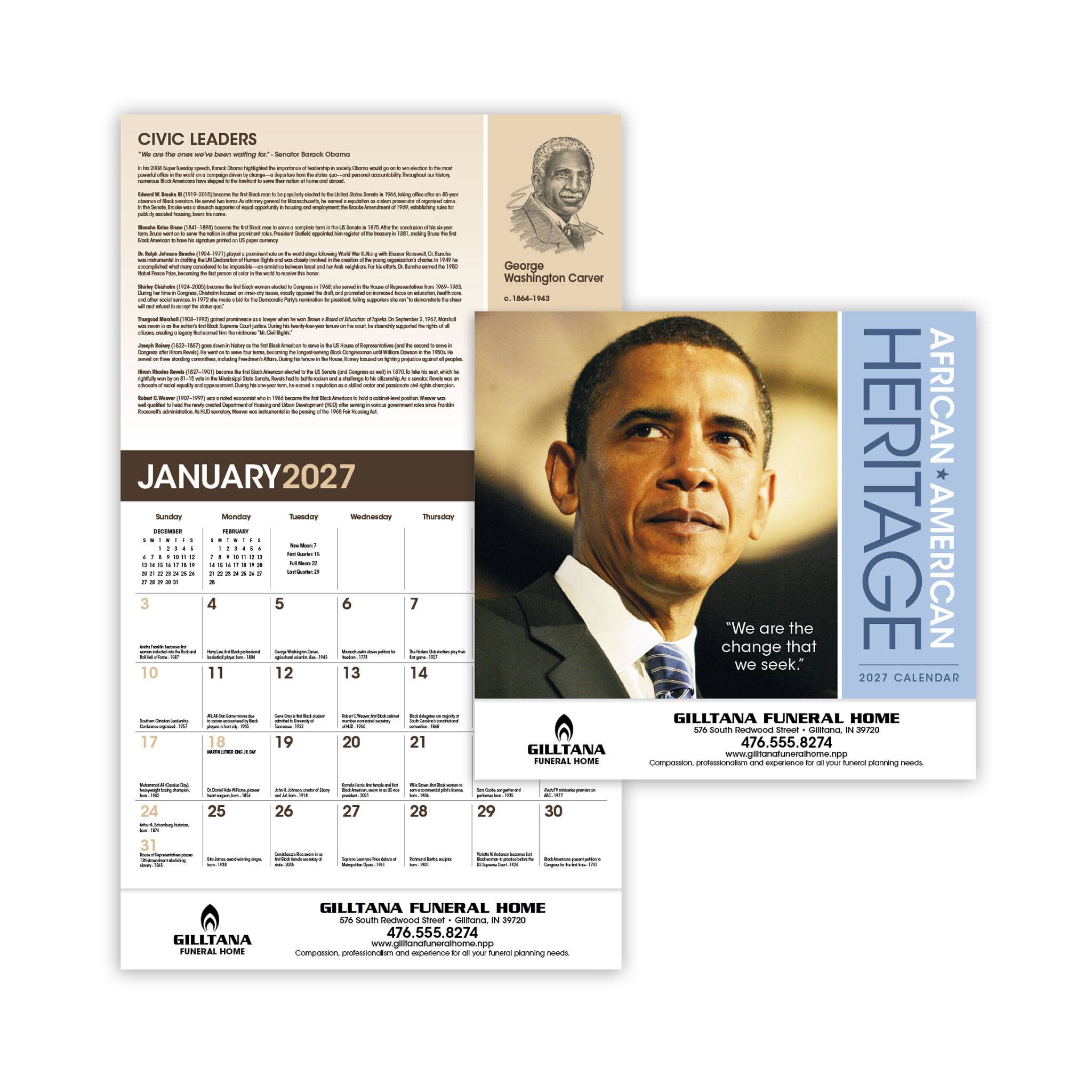 African-American Heritage Barack Obama Calendar  Imprinted with Logo (Q834722)