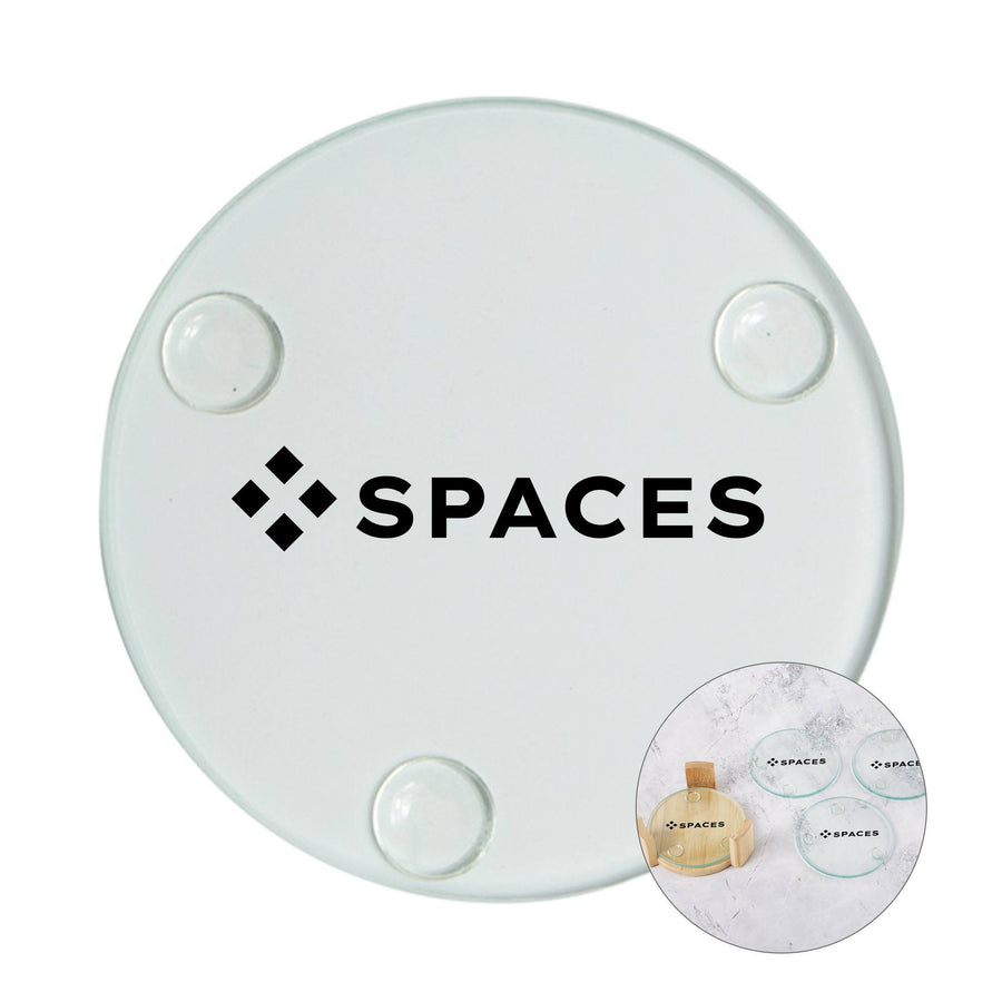 5 Pc. Glass Round Coaster Set With Wood Stand (Q859622)