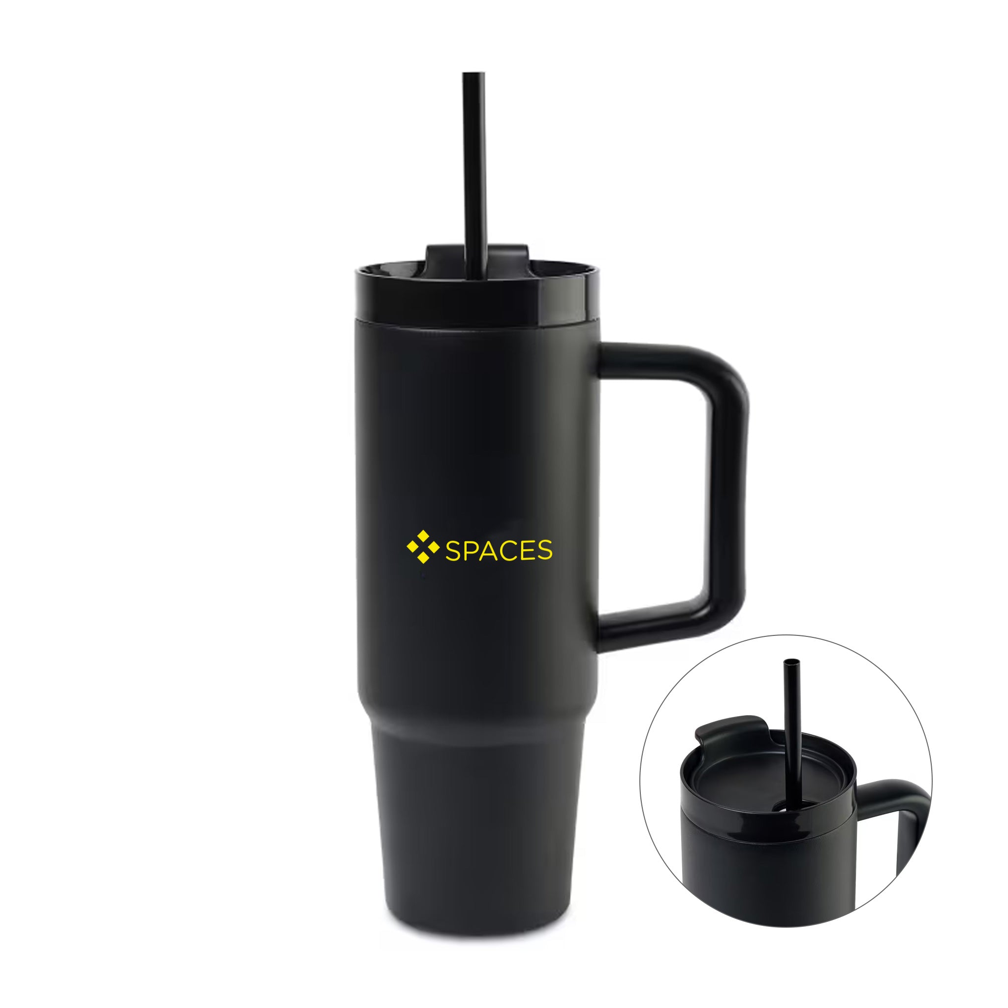 30 Oz. Adrian Travel Tumbler With Straw - Black  Imprinted with Logo (Q861922)