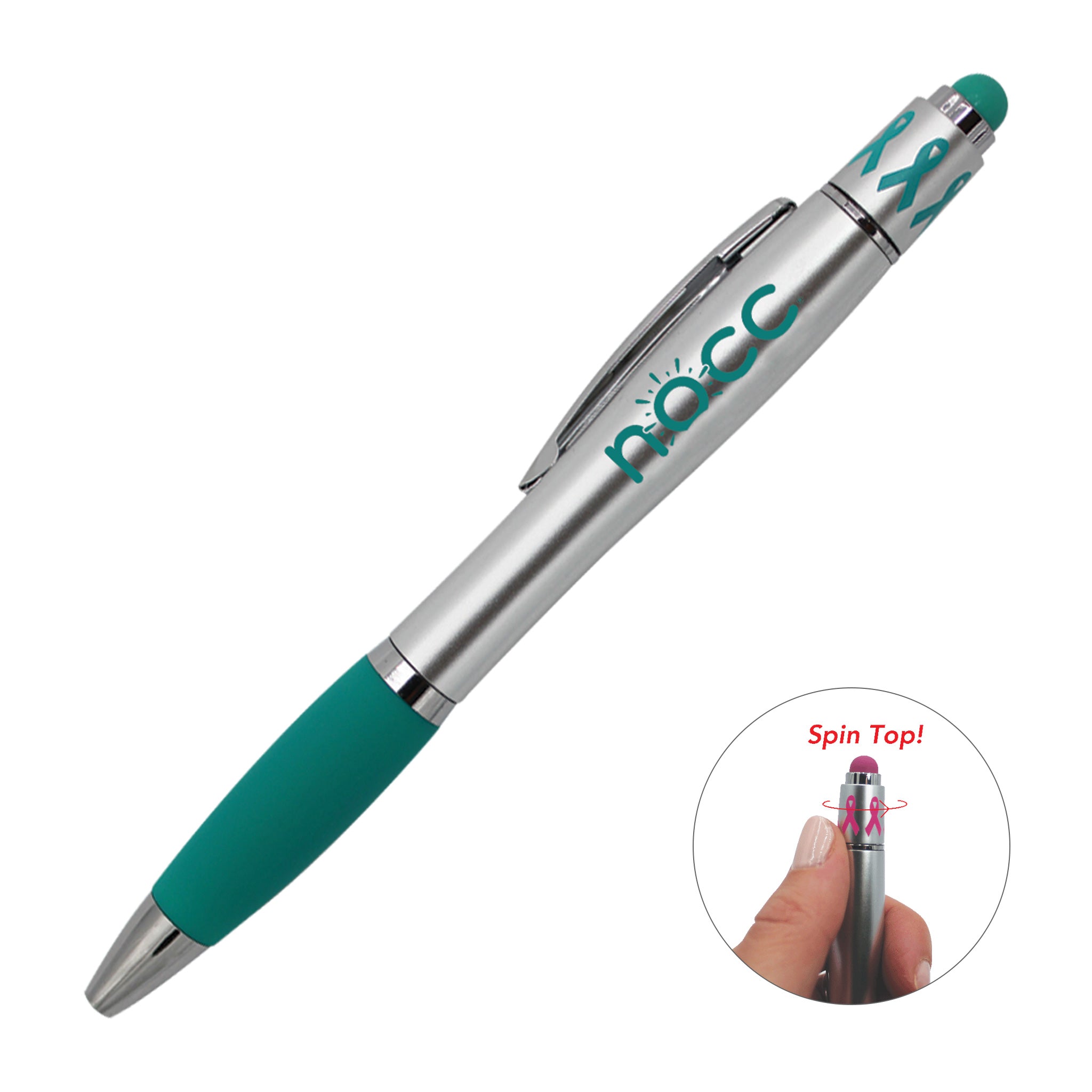 Ribbon Spin Top Pen With Stylus  Imprinted with Logo (Q885922)