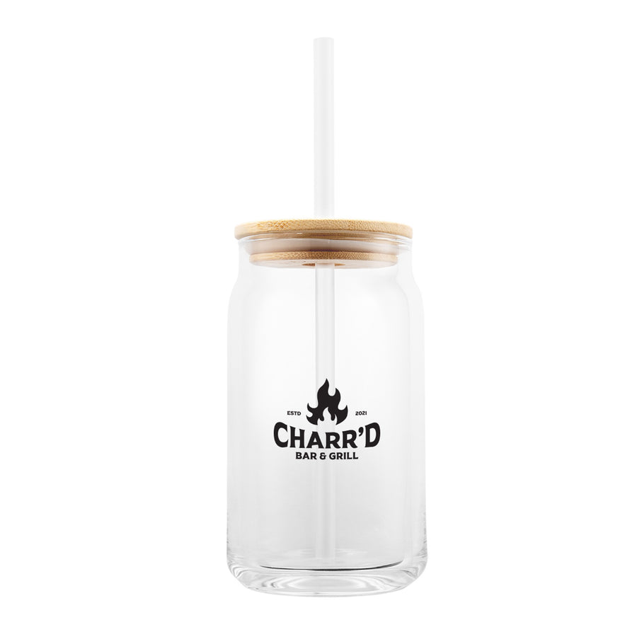 17 Oz. Soda Lime Glass Can With Bamboo Lid (Q894122)