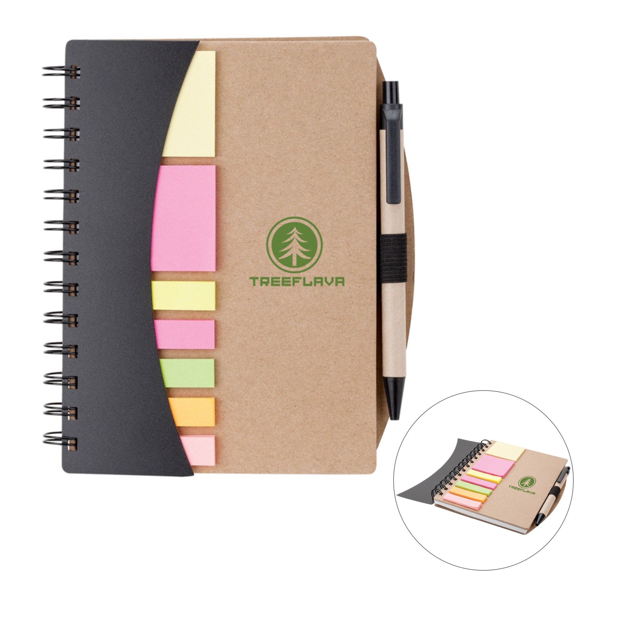Mini Journal with Pen  Flags & Sticky Notes  Imprinted with Logo (Q901765)