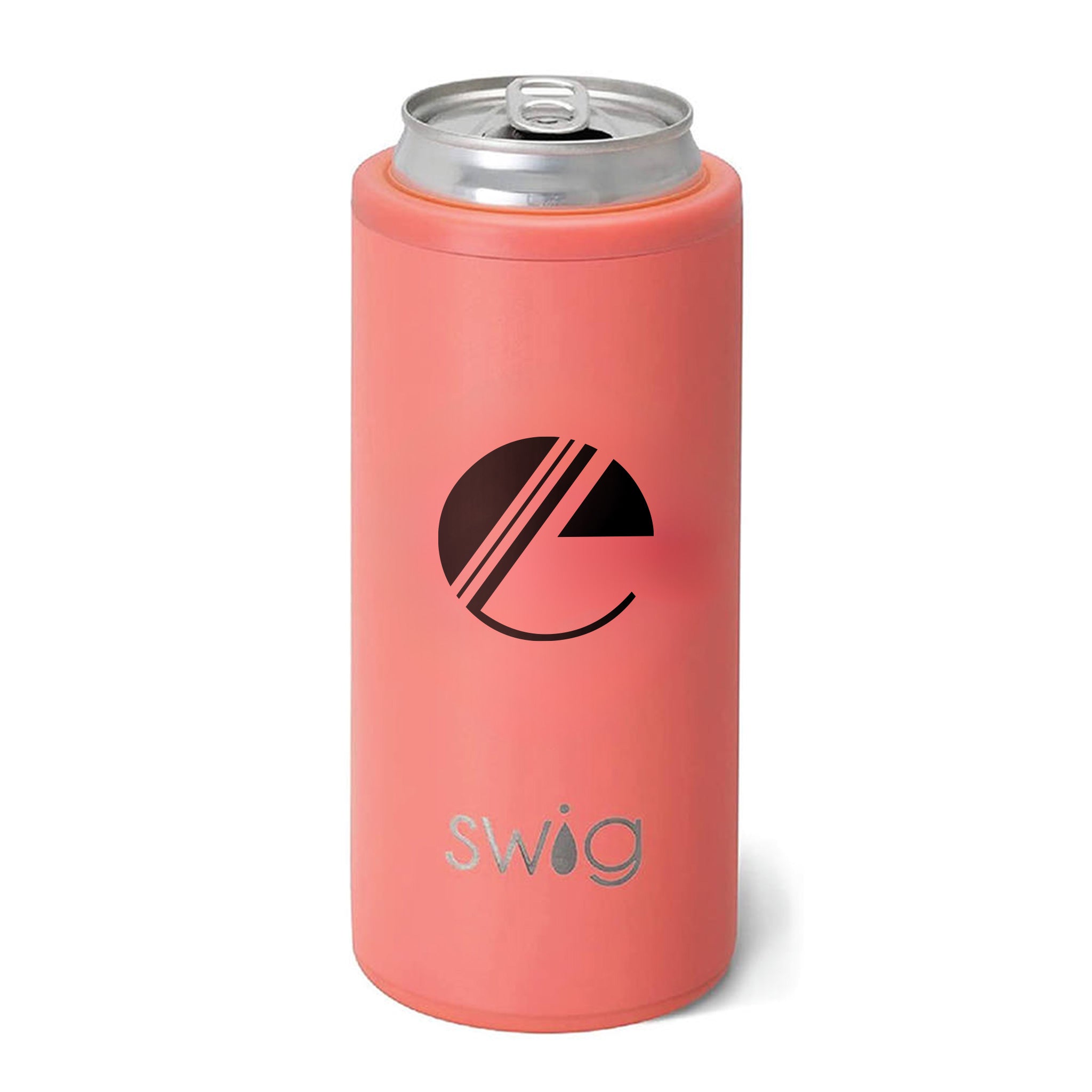 12 Oz. Swig Skinny Can Cooler - Coral  Imprinted with Logo (Q920522)