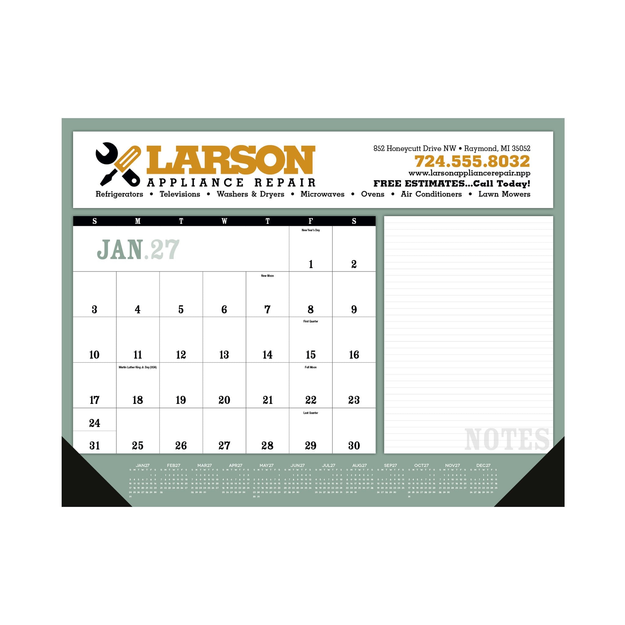 Notes Desk Pad With Vinyl Corners Calendar  Imprinted with Logo (Q924722)