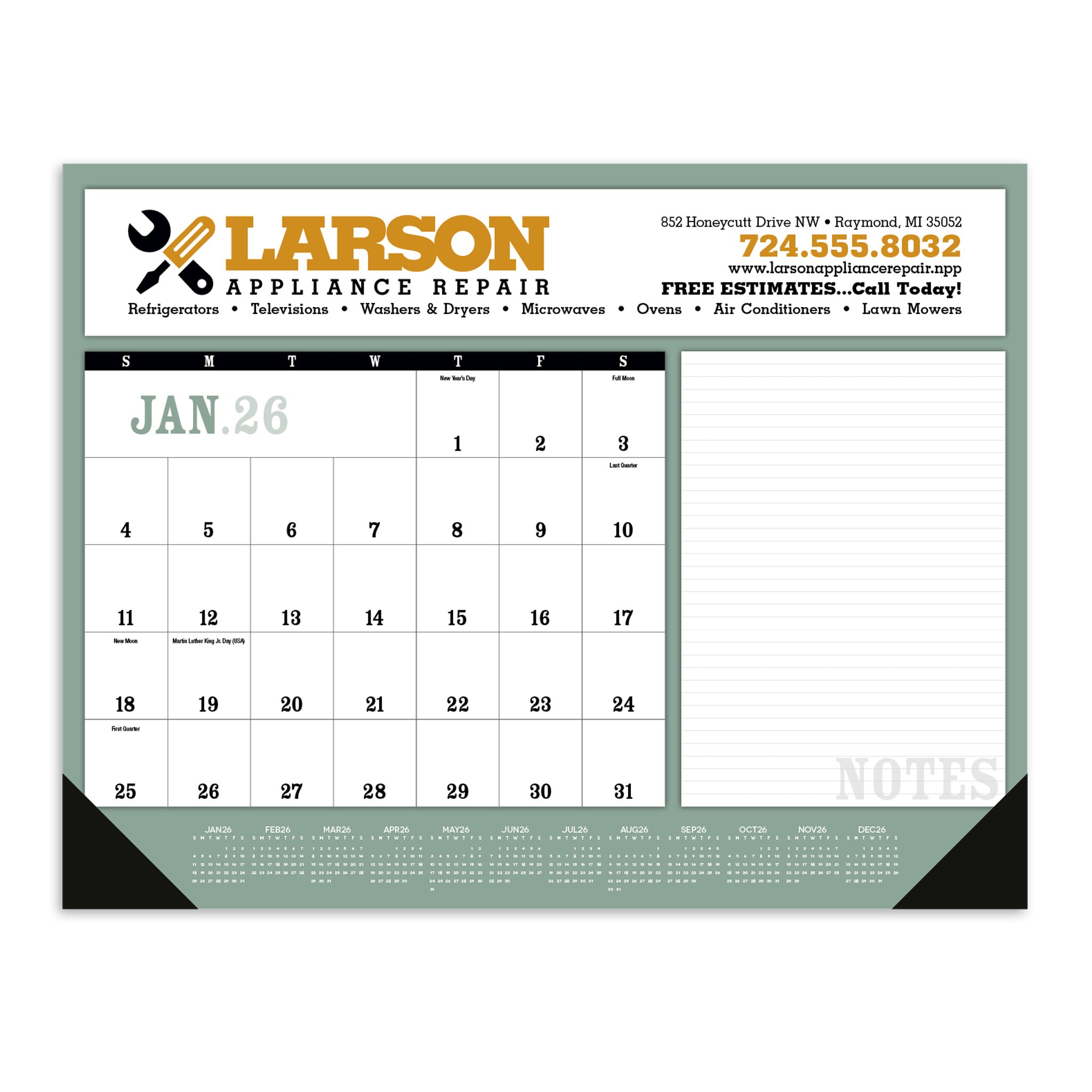 Notes Desk Pad With Vinyl Corners Calendar  Imprinted with Logo (Q924722)