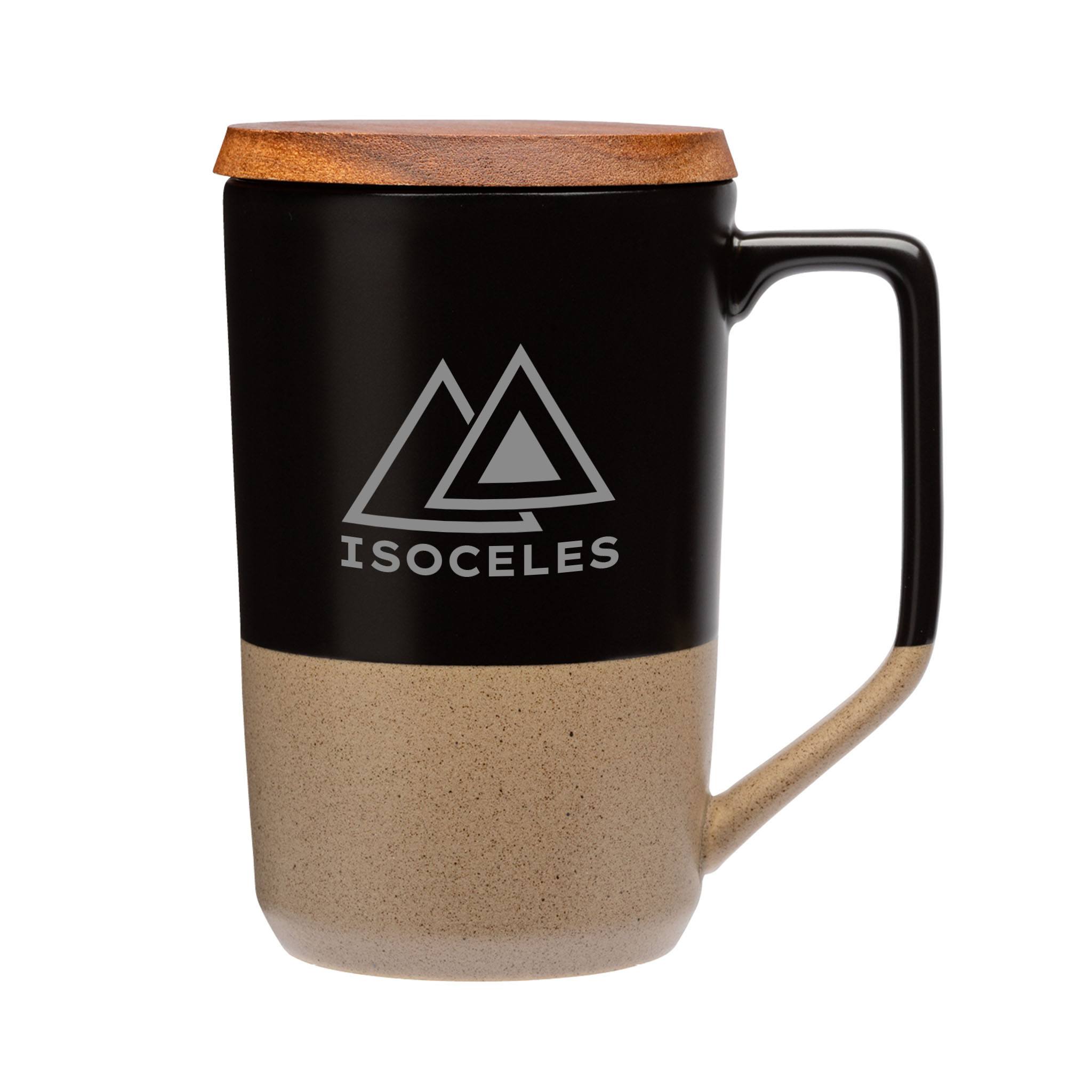 15 Oz. Mogiana Two-Tone Ceramic Mug With Wood Lid (Q928322)