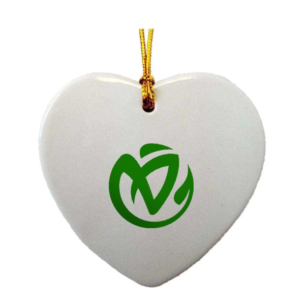 3 Inch Ceramic Ornament - Heart  Imprinted with Logo (Q928822)