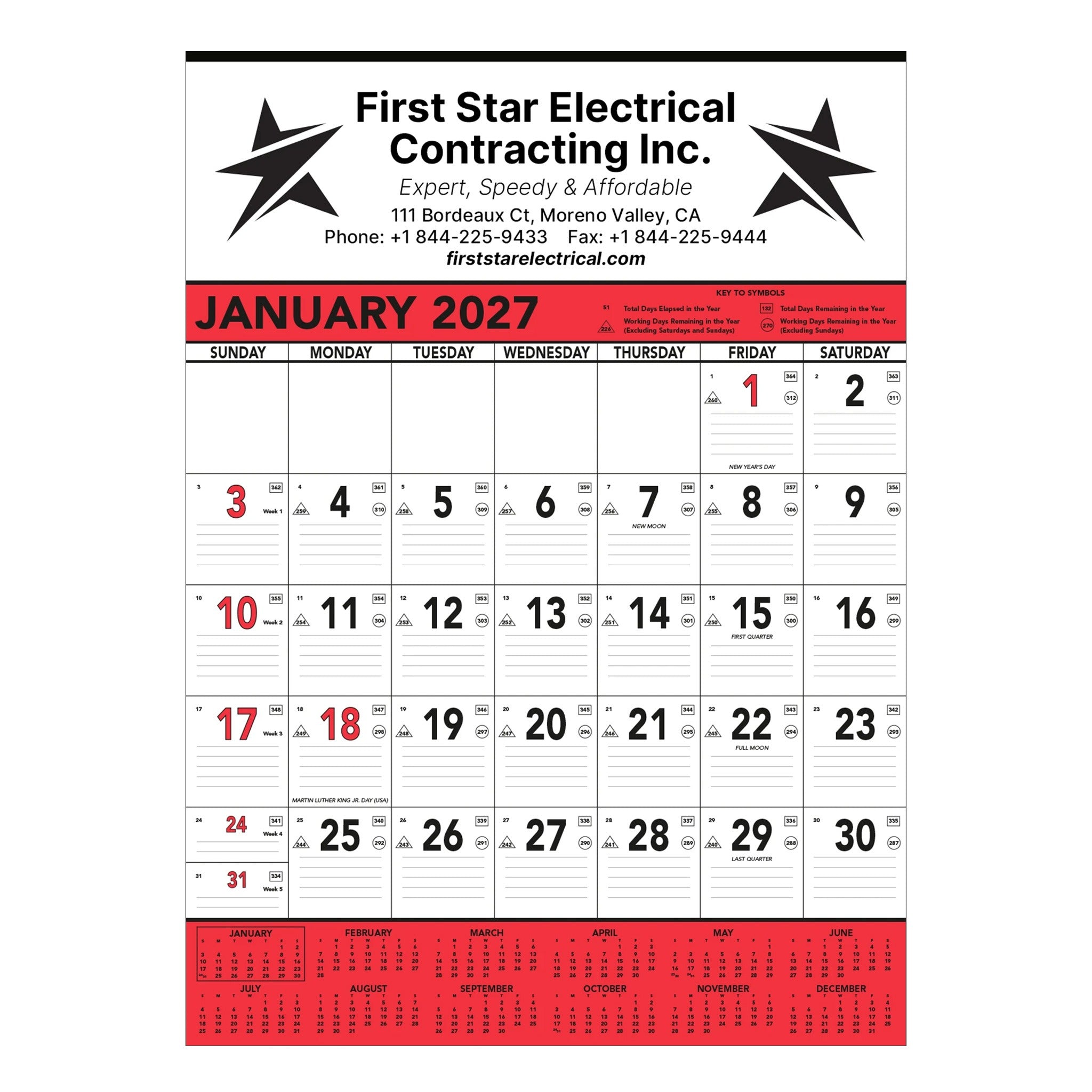 Commercial Planner Wall Calendar - Red & Black (Q9342)
