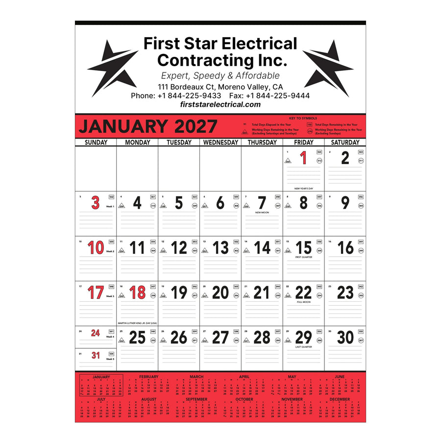 Commercial Planner Wall Calendar - Red & Black (Q9342)