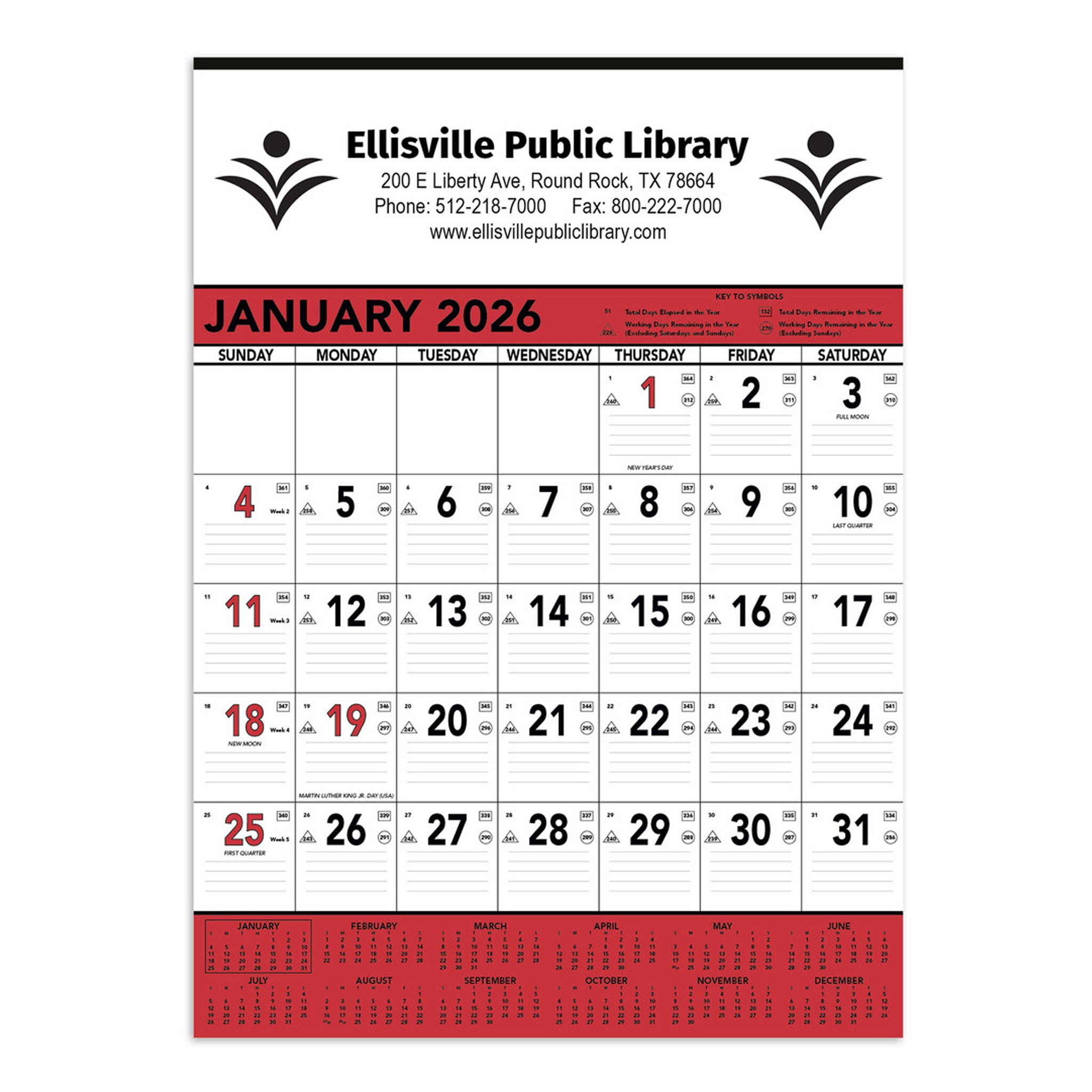 Commercial Planner Wall Calendar - Red & Black  Imprinted with Logo (Q9342)