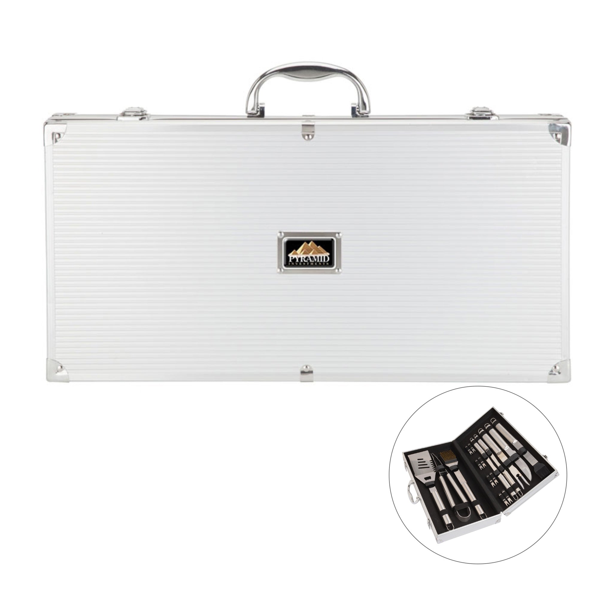 18 Piece Stainless Steel BBQ Set  Imprinted with Logo (Q942311)