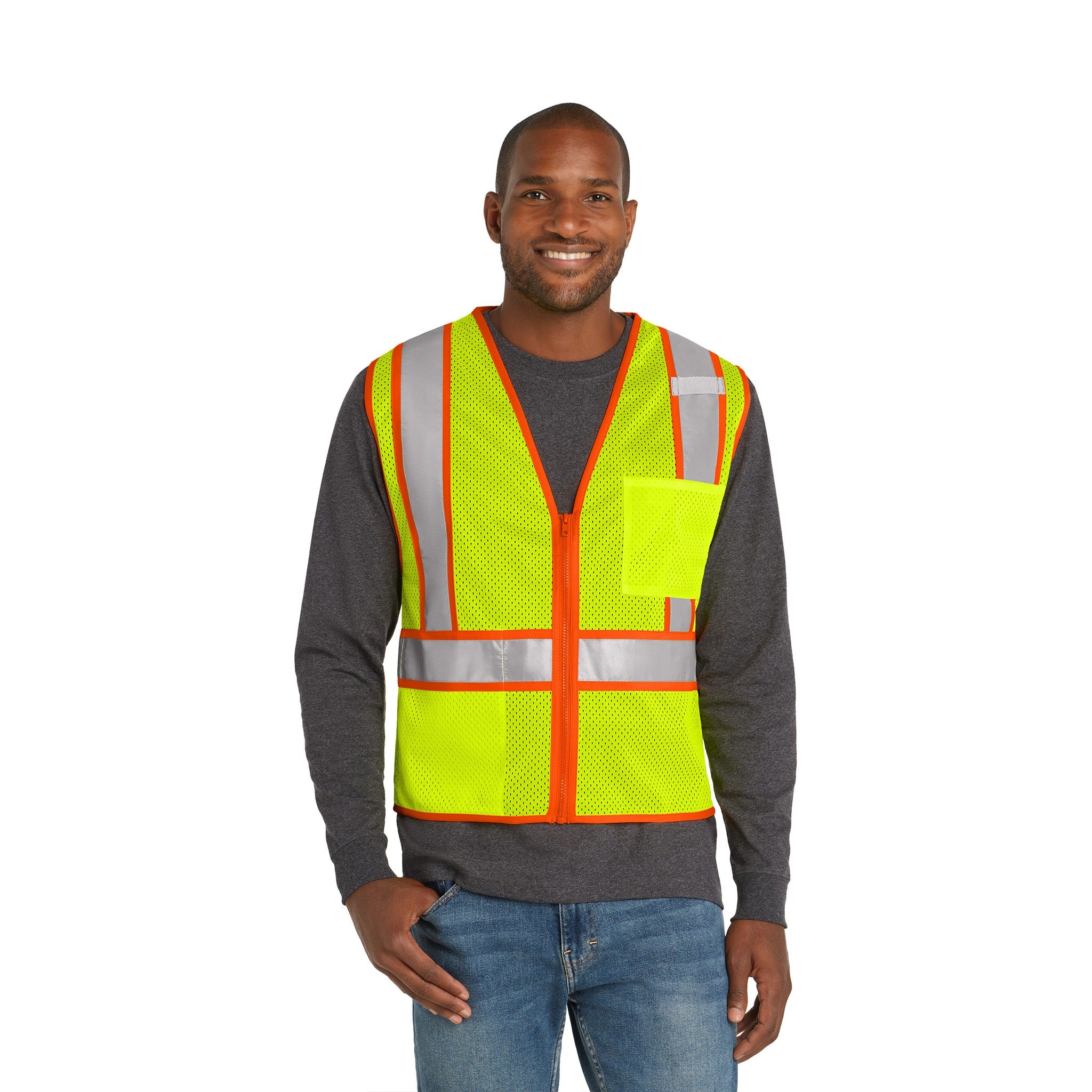 CornerStone® ANSI 107 Class 2 Mesh Zippered Two-Tone Vest  Imprinted with Logo (Q943332)