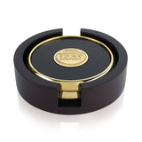 Two Round Coasters With Wood Tray  Imprinted with Logo (Q956622)