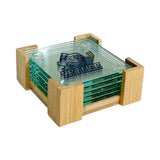 5 Pc. Glass Square Coaster Set with Wood Stand (Q959622)