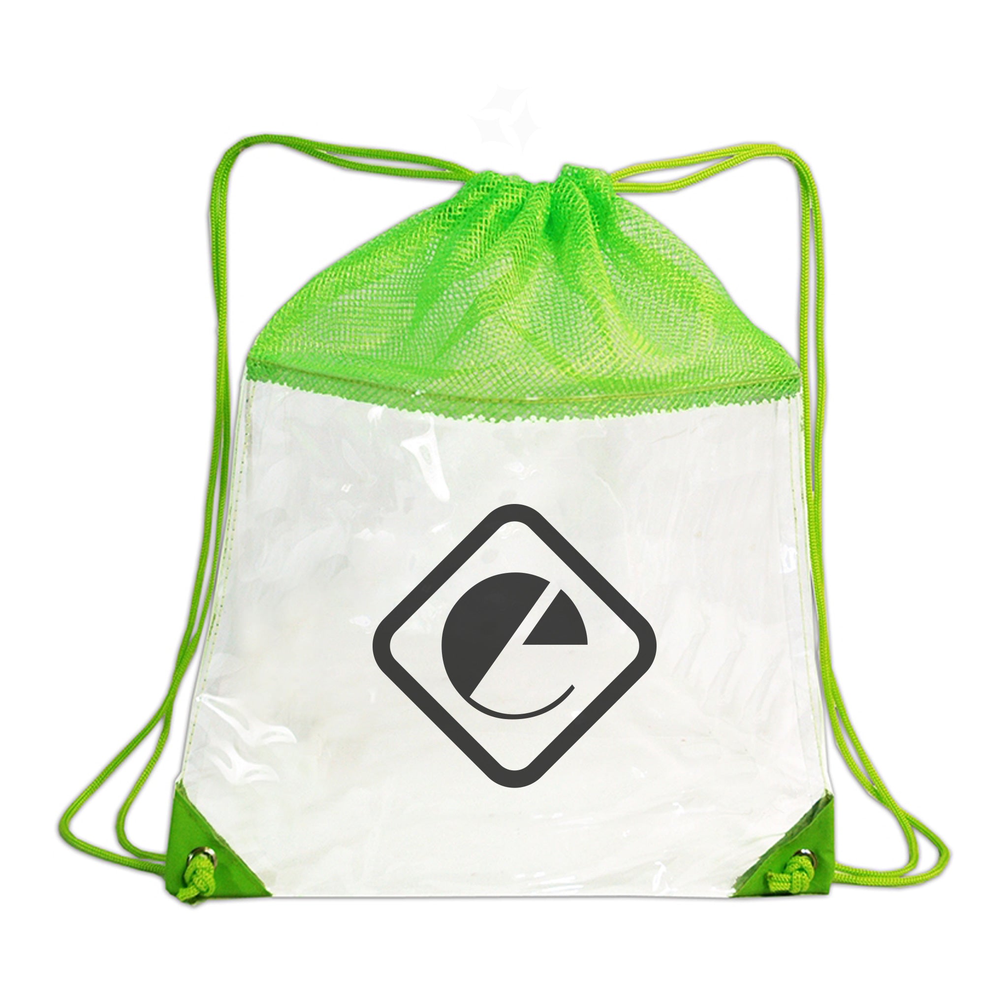 The Clear Vinyl-Mesh Drawstring Backpack  Imprinted with Logo (Q966422)