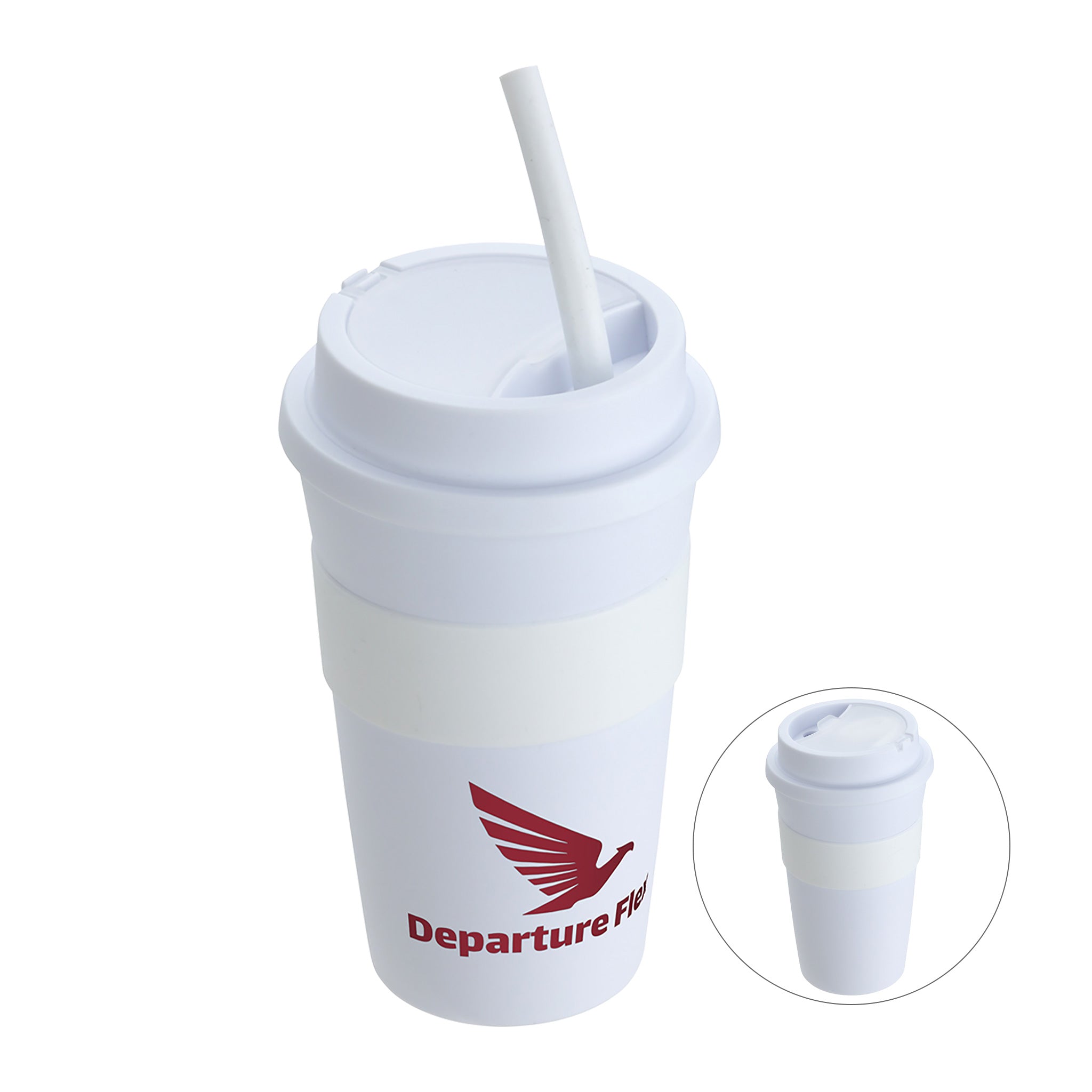 14 Oz. Coffee Cup With Silicone Sleeve And Straw (Q974322)