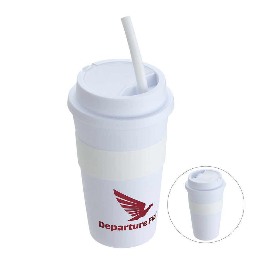14 Oz. Coffee Cup With Silicone Sleeve And Straw (Q974322)