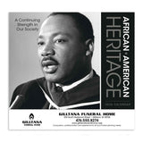 African-American Heritage: Dr. M Luther King  Jr. Calendar  Imprinted with Logo (Q974722)