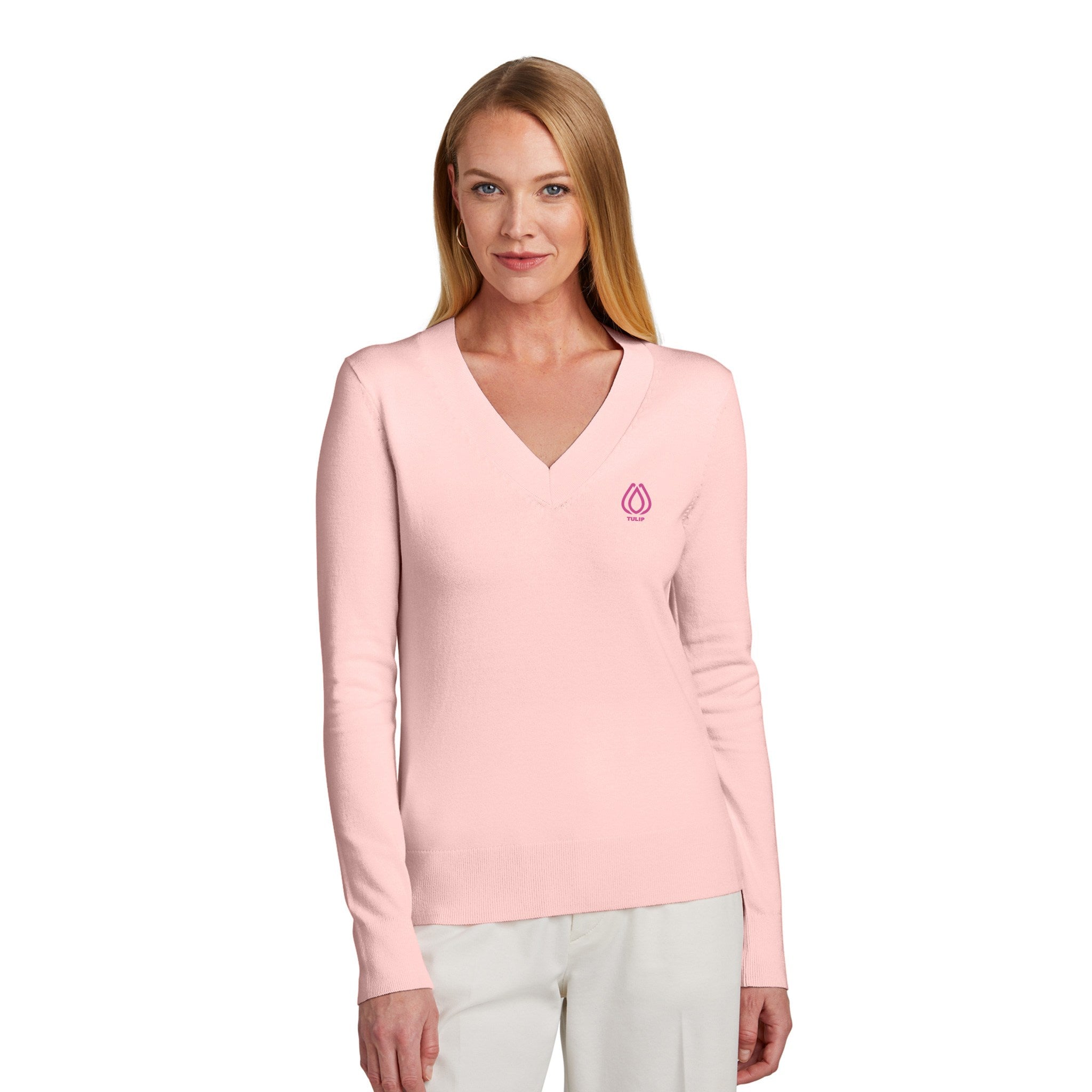Brooks Brothers® Women's Cotton Stretch V-Neck Sweater  Imprinted with Logo (Q978722)