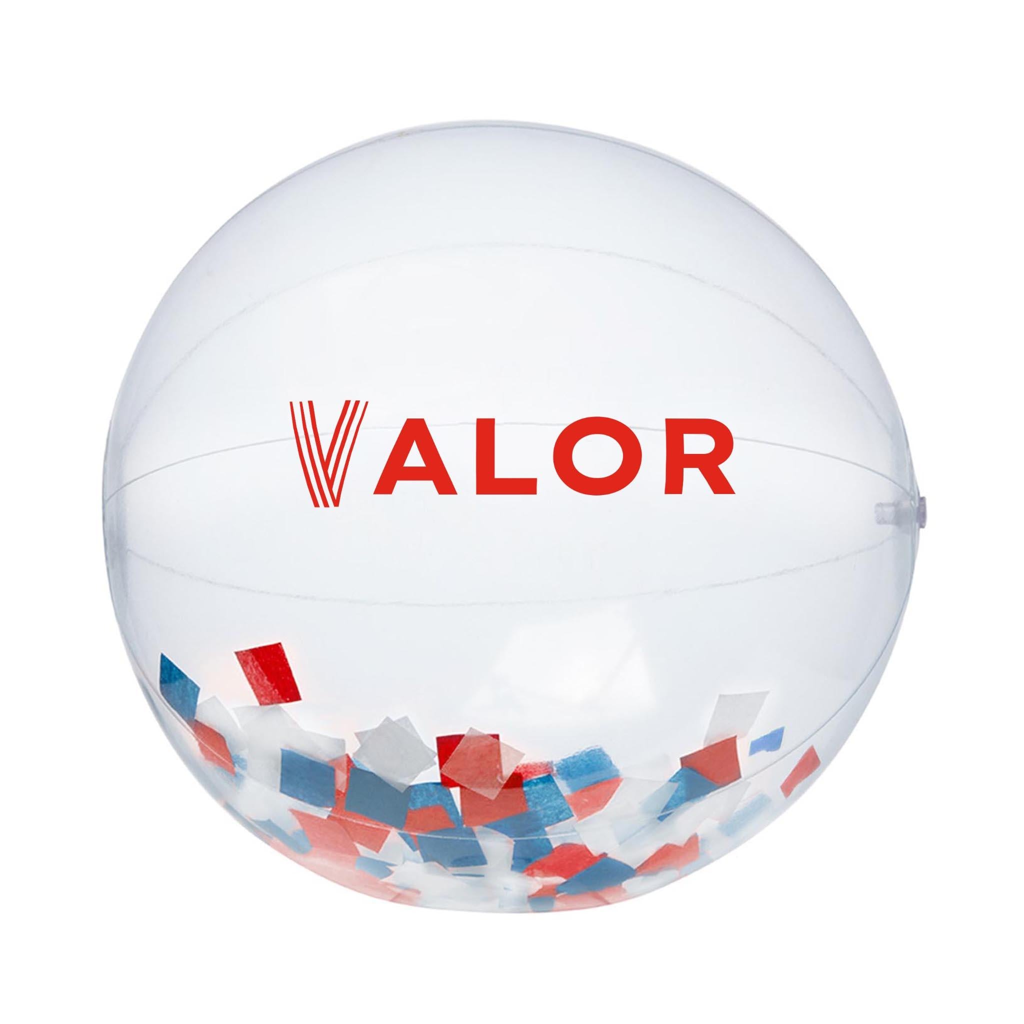16 Inch Red-White-Blue Confetti Filled Clear Beach Ball (Q981432)