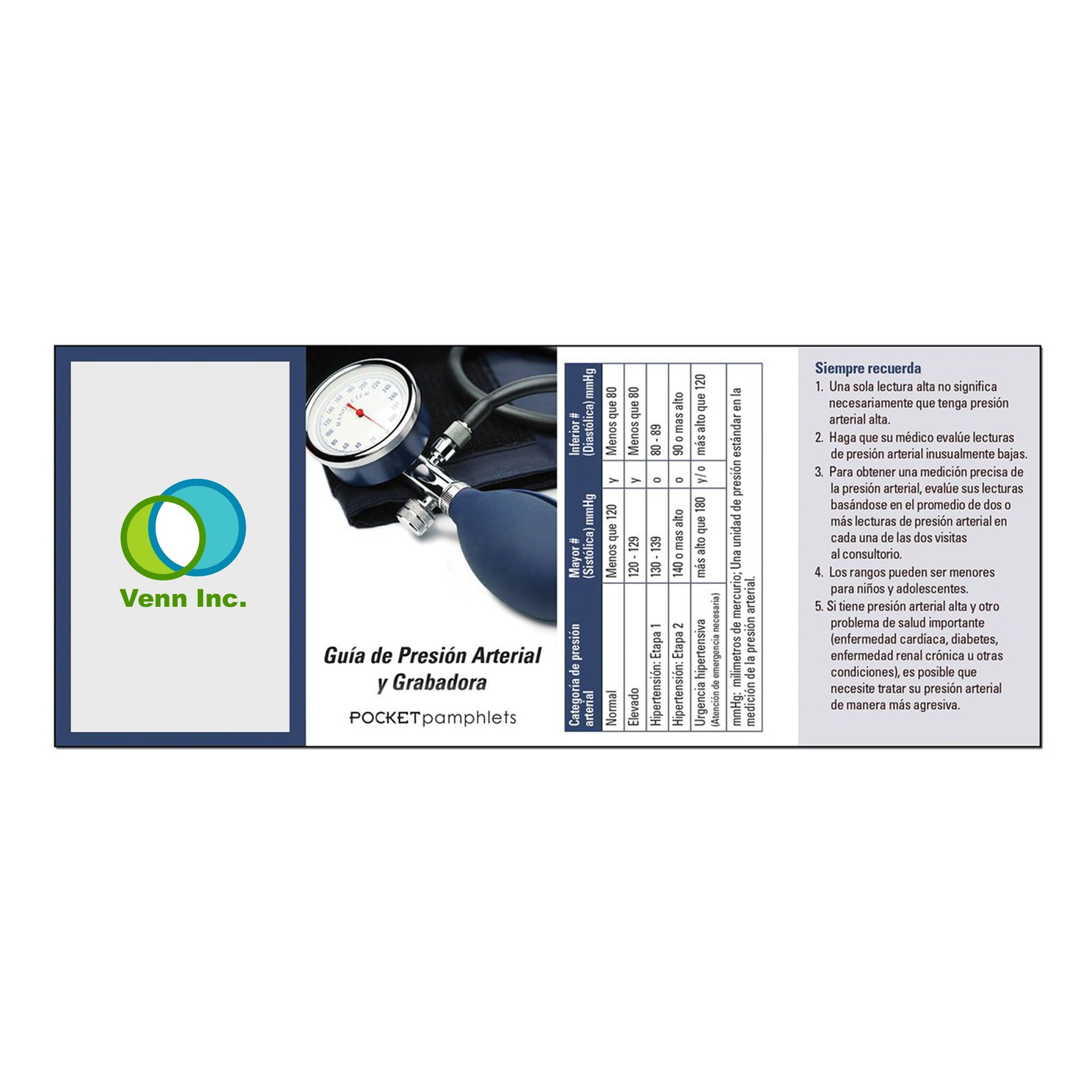 Blood Pressure Guide & Recorder Spanish Version Pocket Pamphlet  Imprinted with Logo (Q983222)