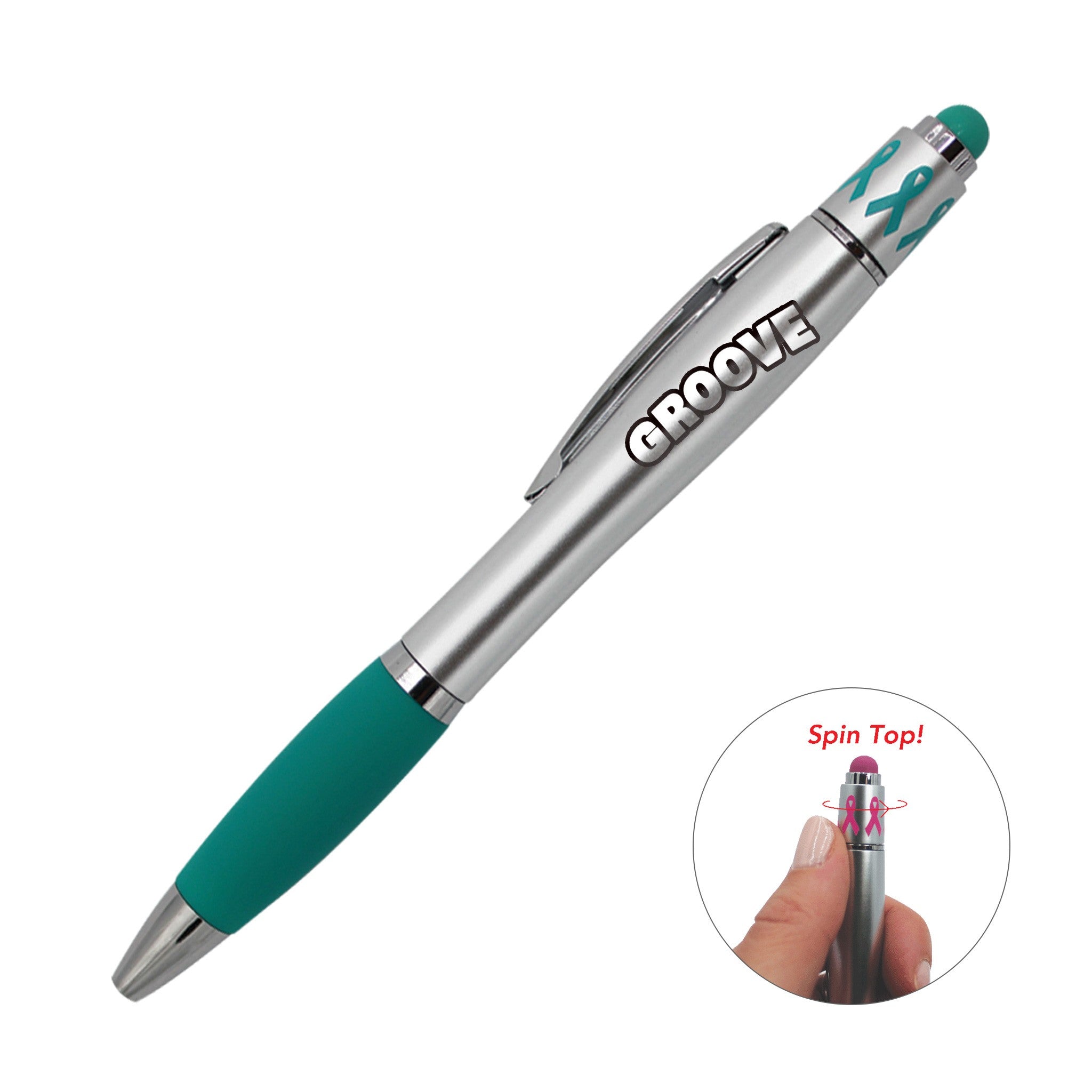 Ribbon Spin Top Pen With Stylus FC  Imprinted with Logo (Q985922)